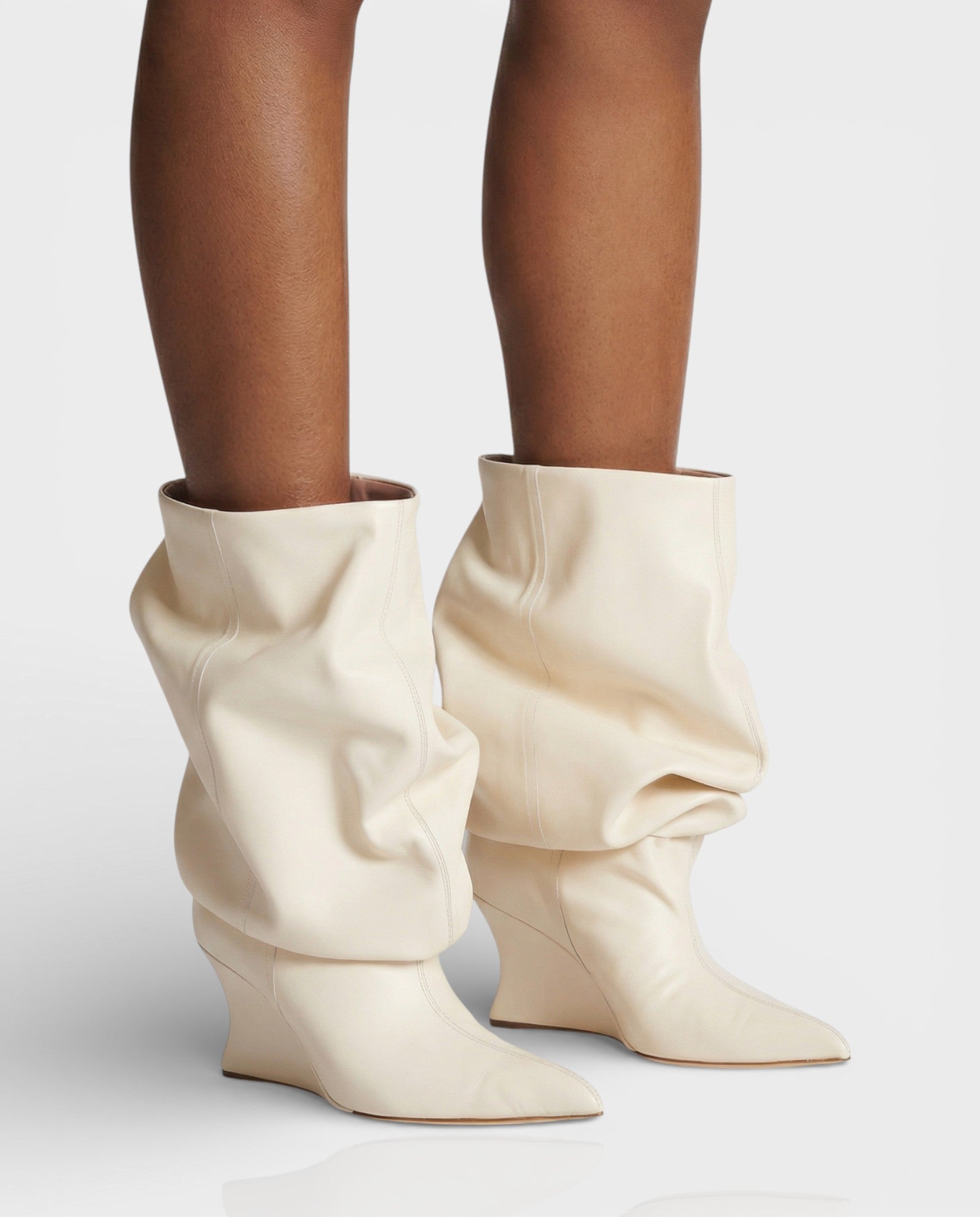 IRELLE | Slouchy Faux Leather Pointed Wedge Heel Boots
