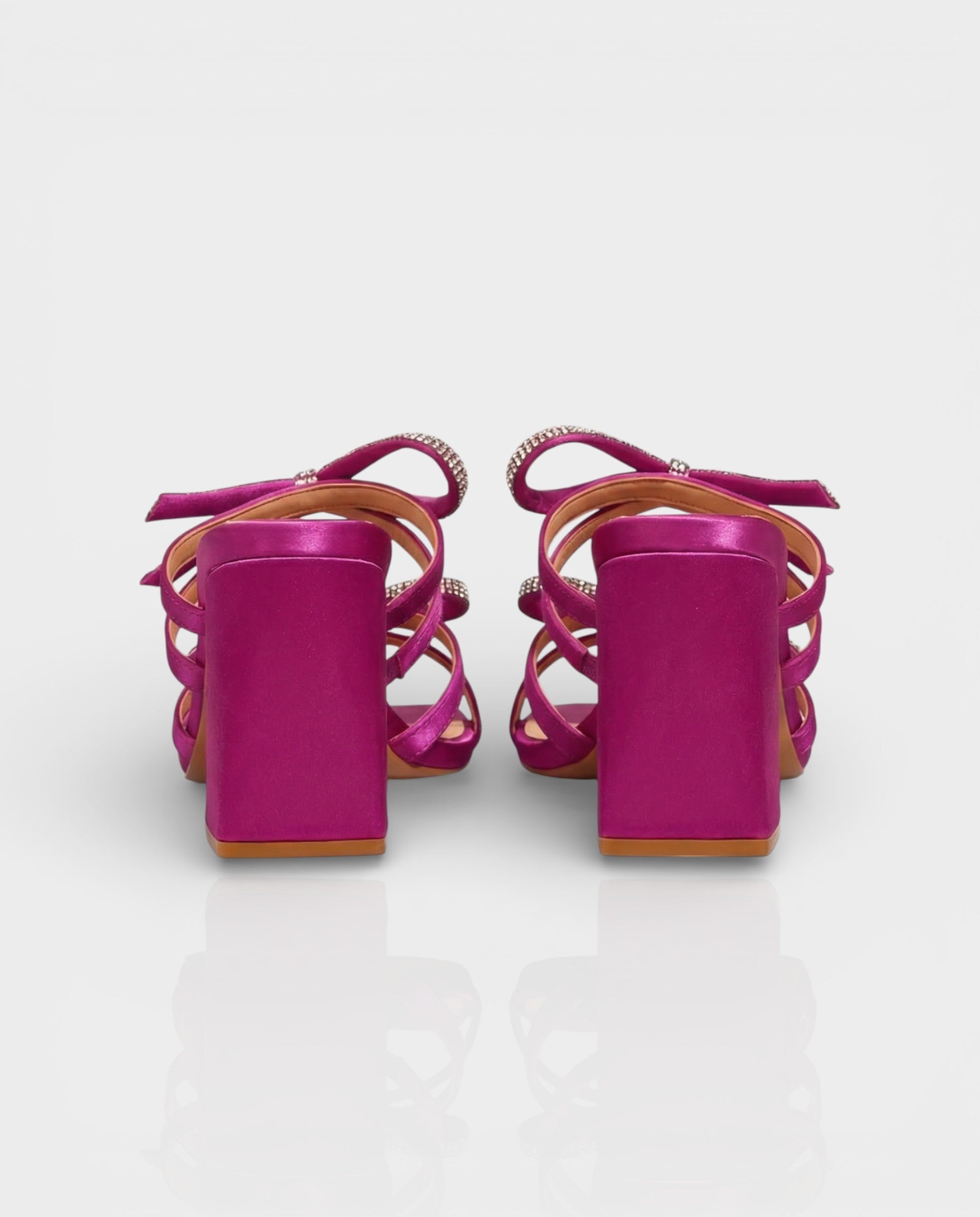 MICHIKO | Strappy Rhinestone Bow Block Heel Sandals
