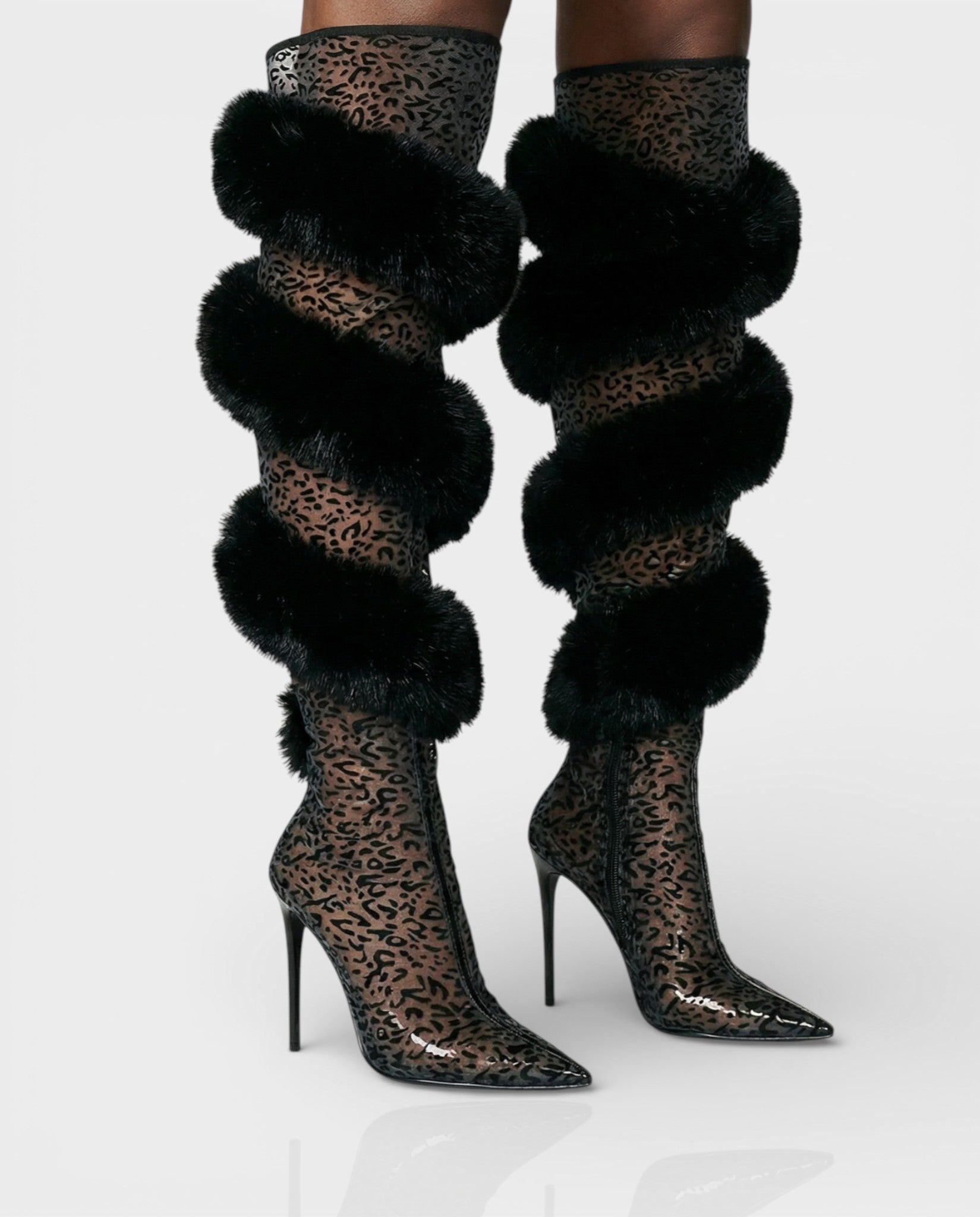 YALLY | Faux-Fur Trim Knee-High Boots
