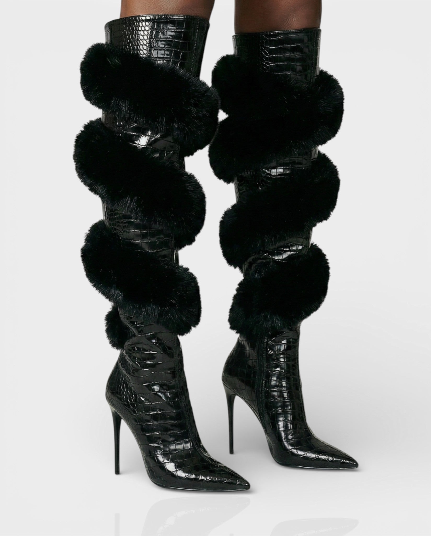 YALLY | Faux-Fur Trim Knee-High Boots