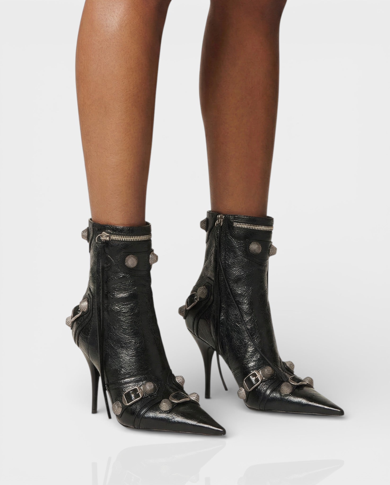REVINA | Studded Leather Pointed-Toe Ankle Boots