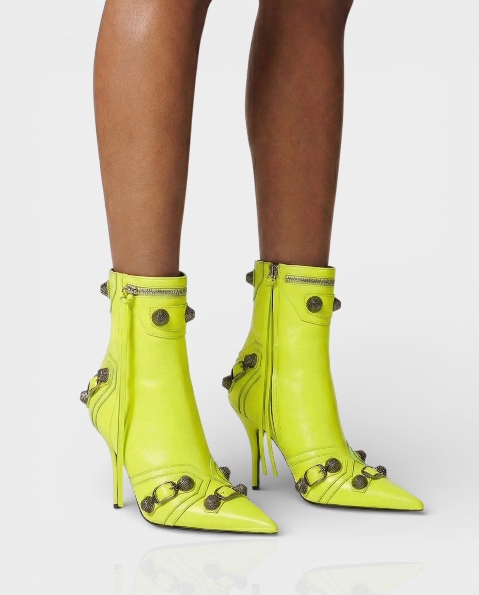 REVINA | Studded Leather Pointed-Toe Ankle Boots