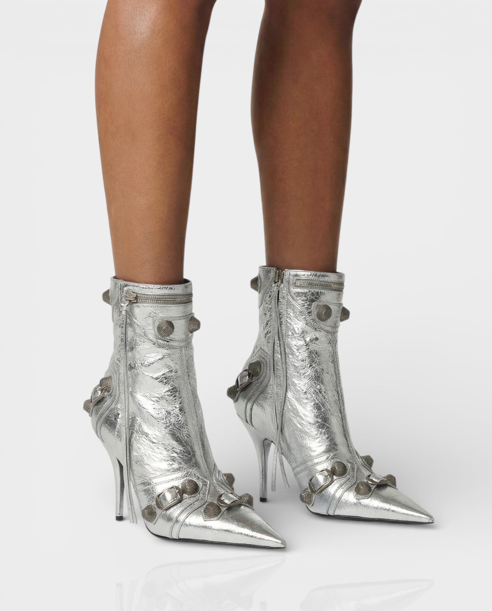 REVINA | Studded Leather Pointed-Toe Ankle Boots