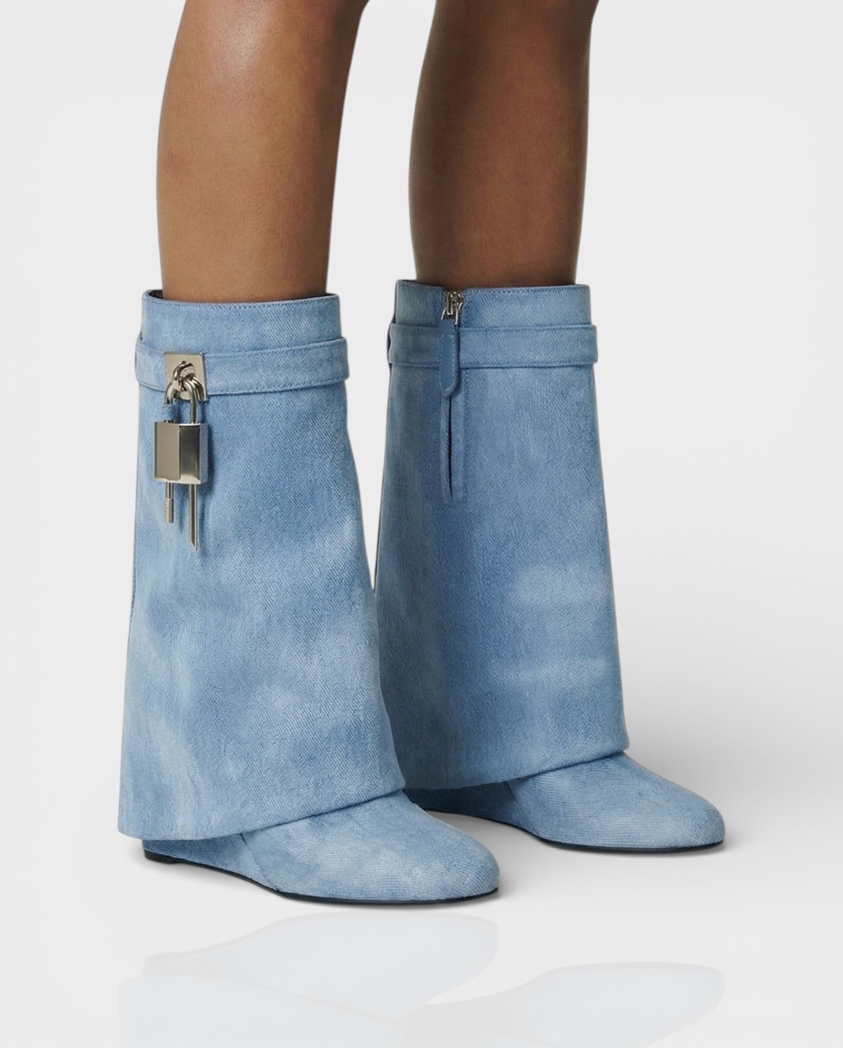 AVELINE | Padlock Wedge Faux Leather Ankle Boots