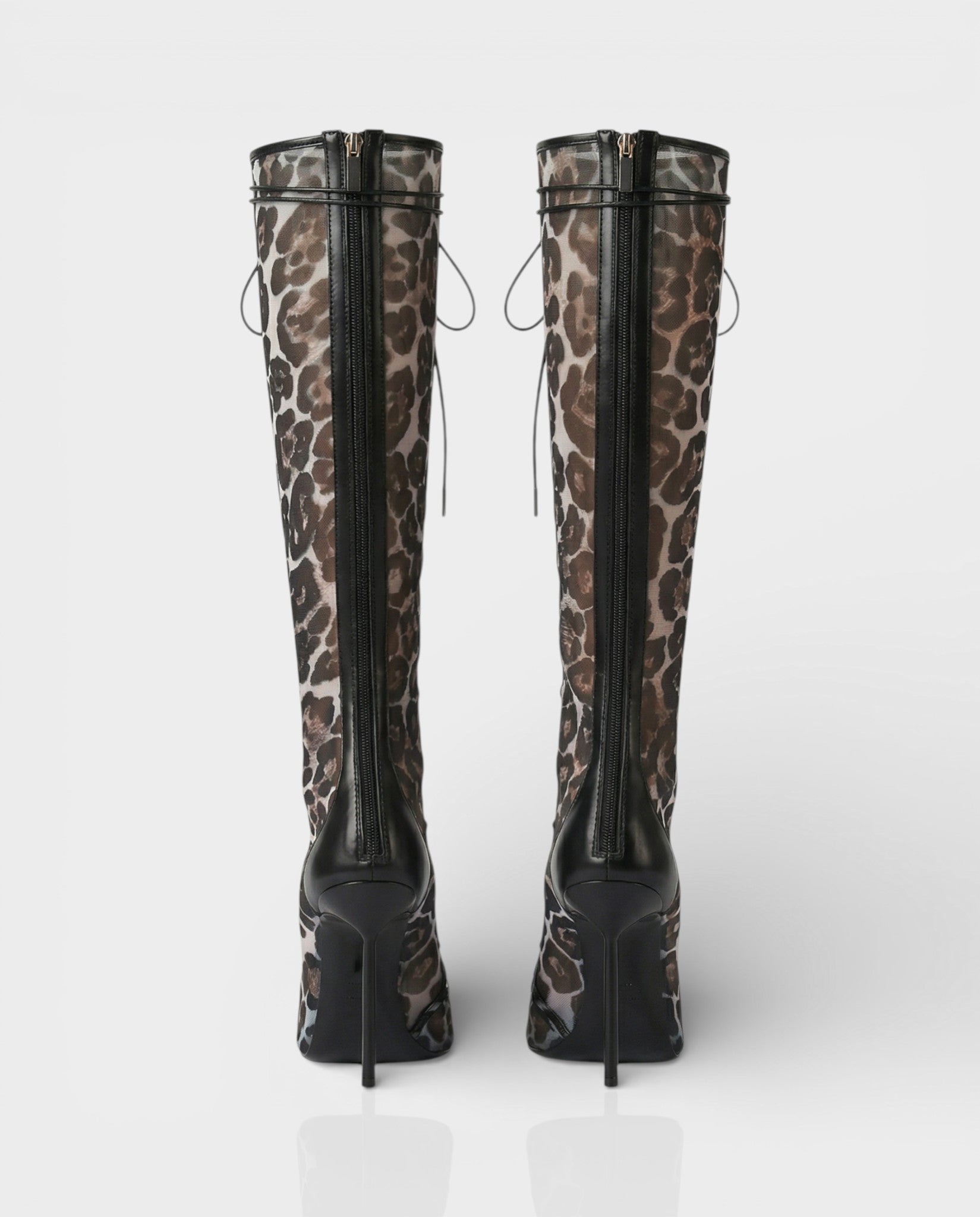 ESCAS | Lace-Up Leopard Print Knee-High Stiletto Boots