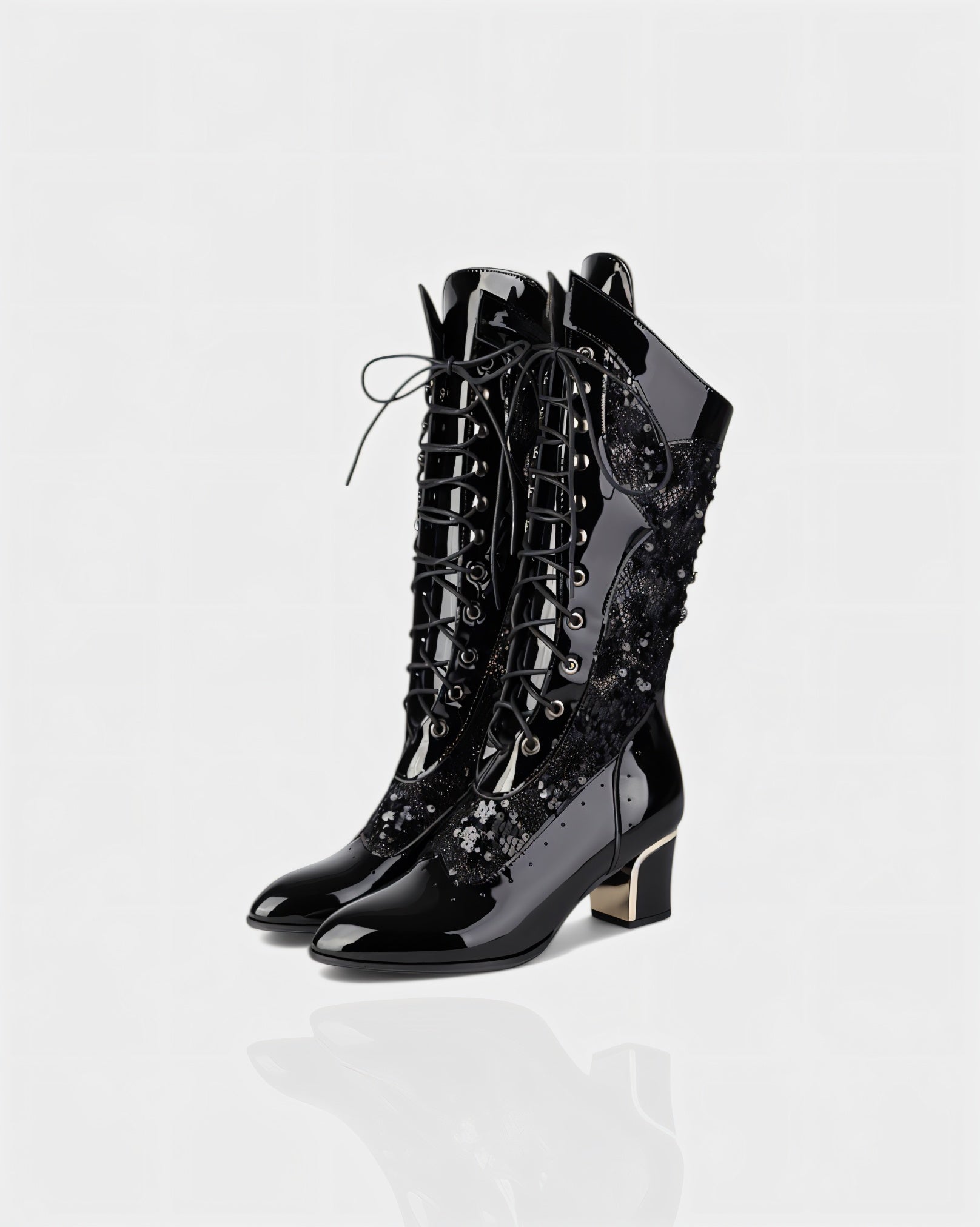 AROLA | Lace-Up Embroidered Mid-Calf Boots
