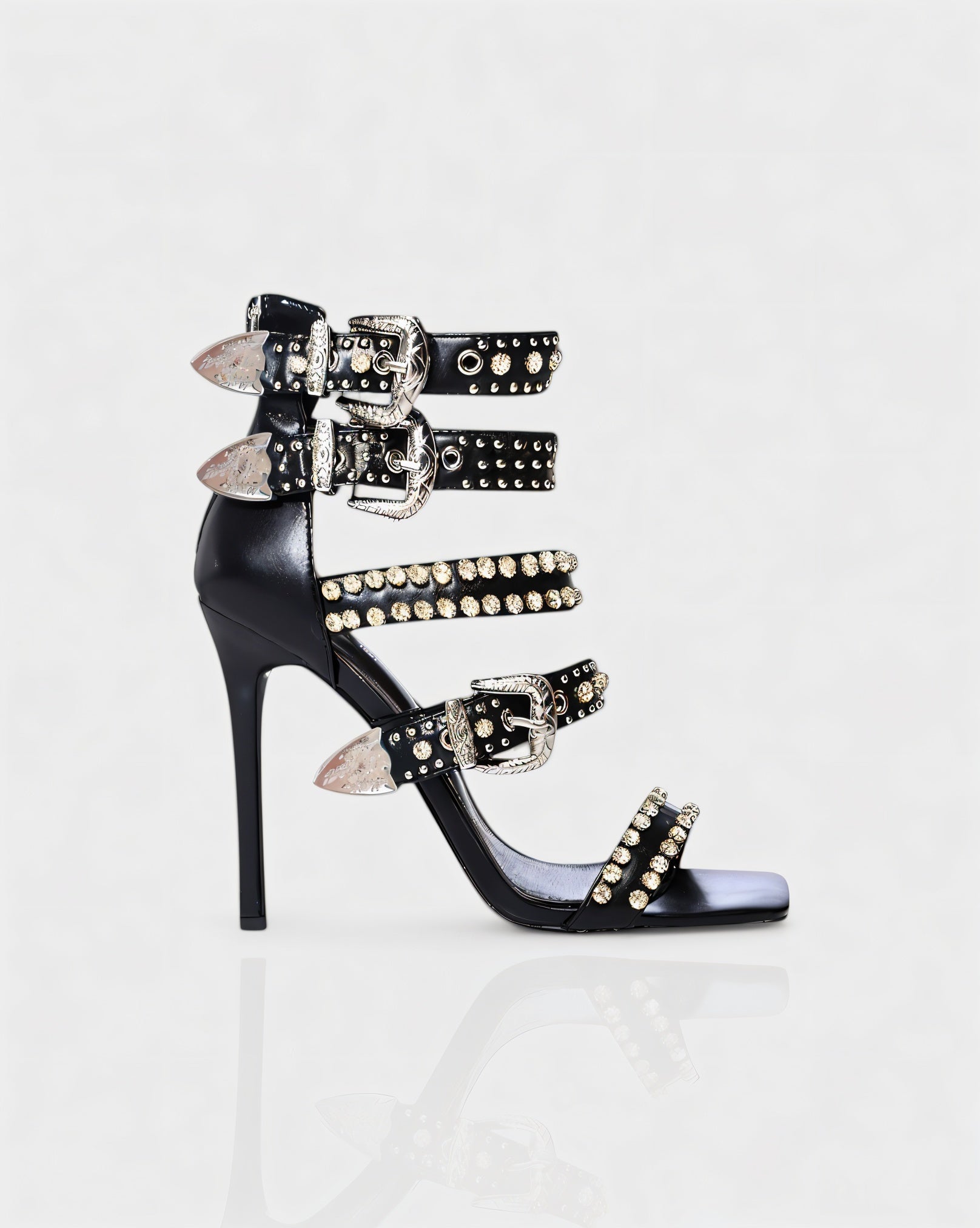SHERAH | Open Toe & Rhinestone Embellished Stiletto Heels