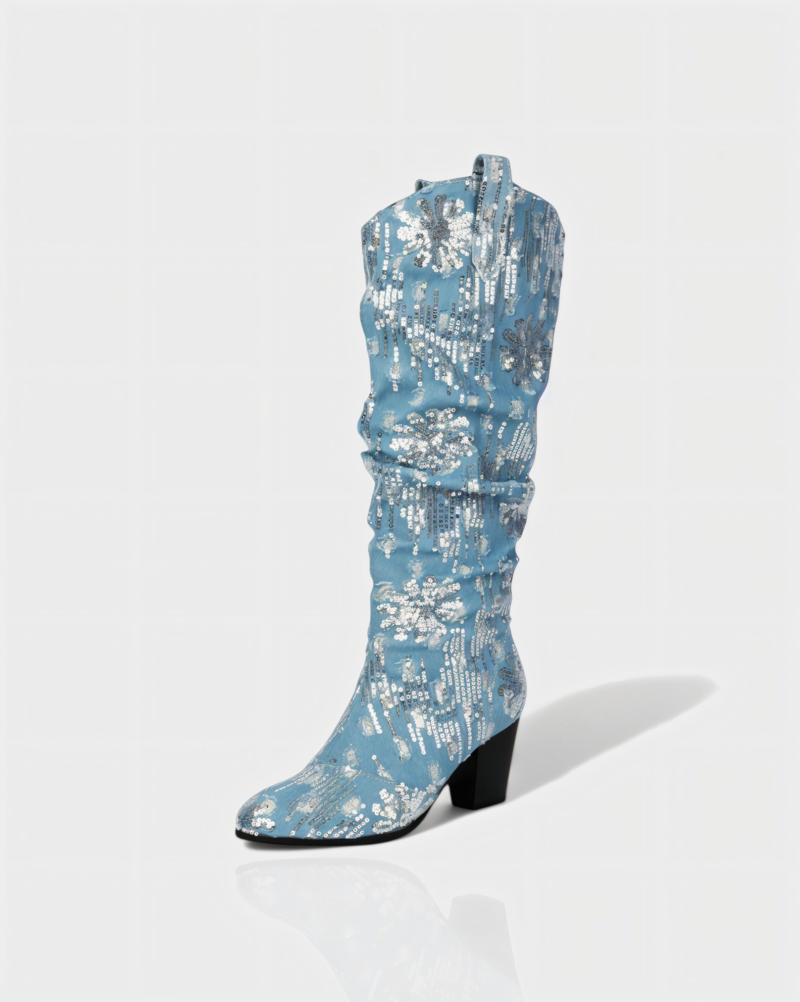 DIANNE | Sequin Floral Denim Cowboy Boots
