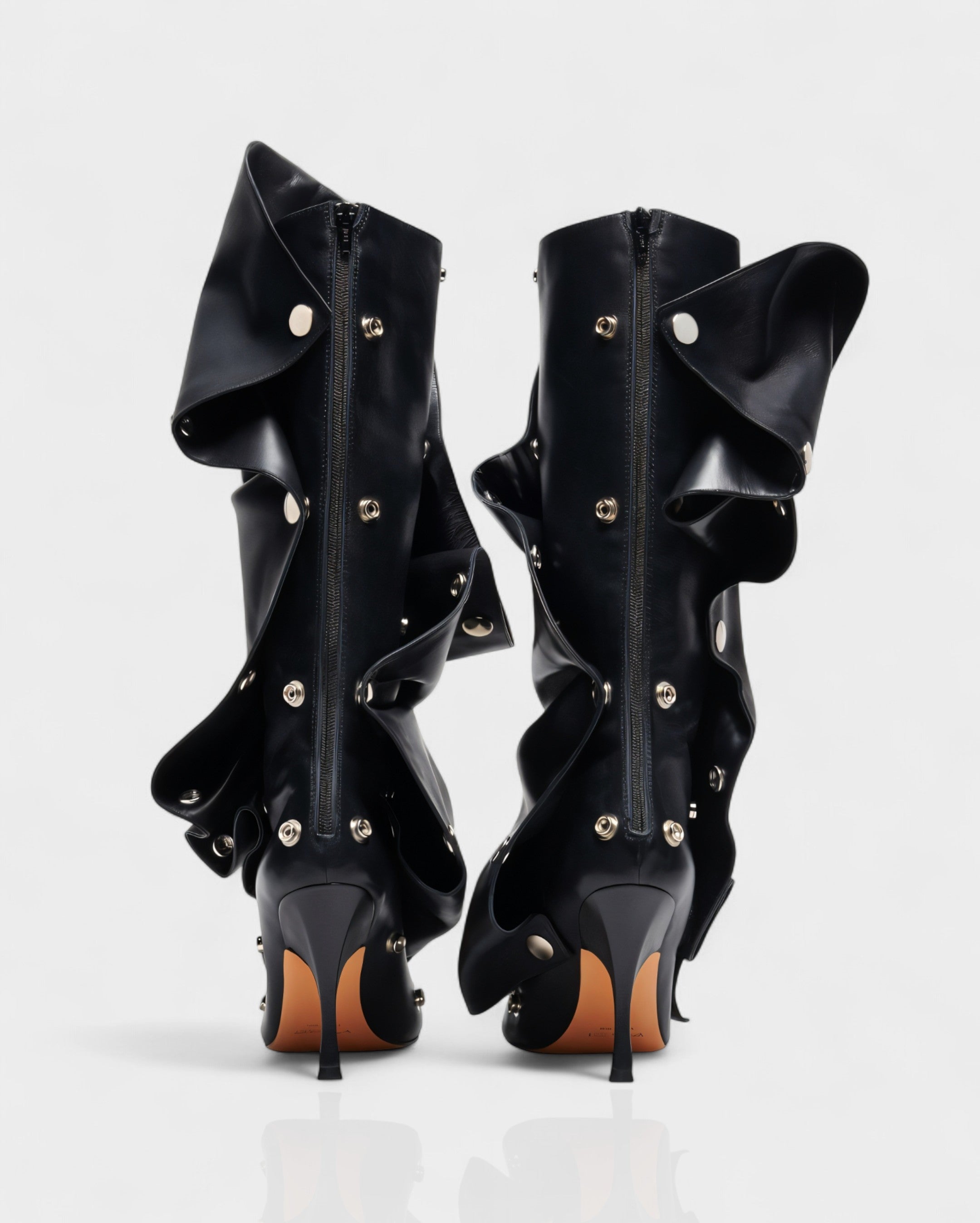 KIVARA | Stiletto Heel Fold-Over Rivet Knee-High Boots