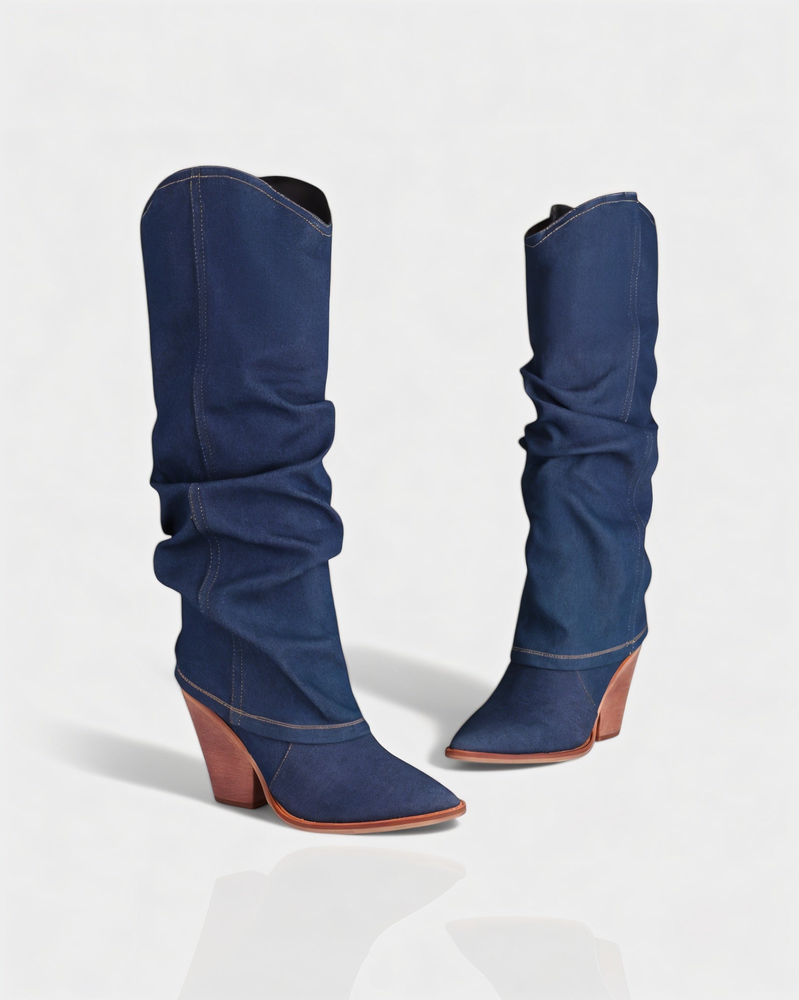 BETTY | Denim Pointed Toe Slouchy Cowboy Boots