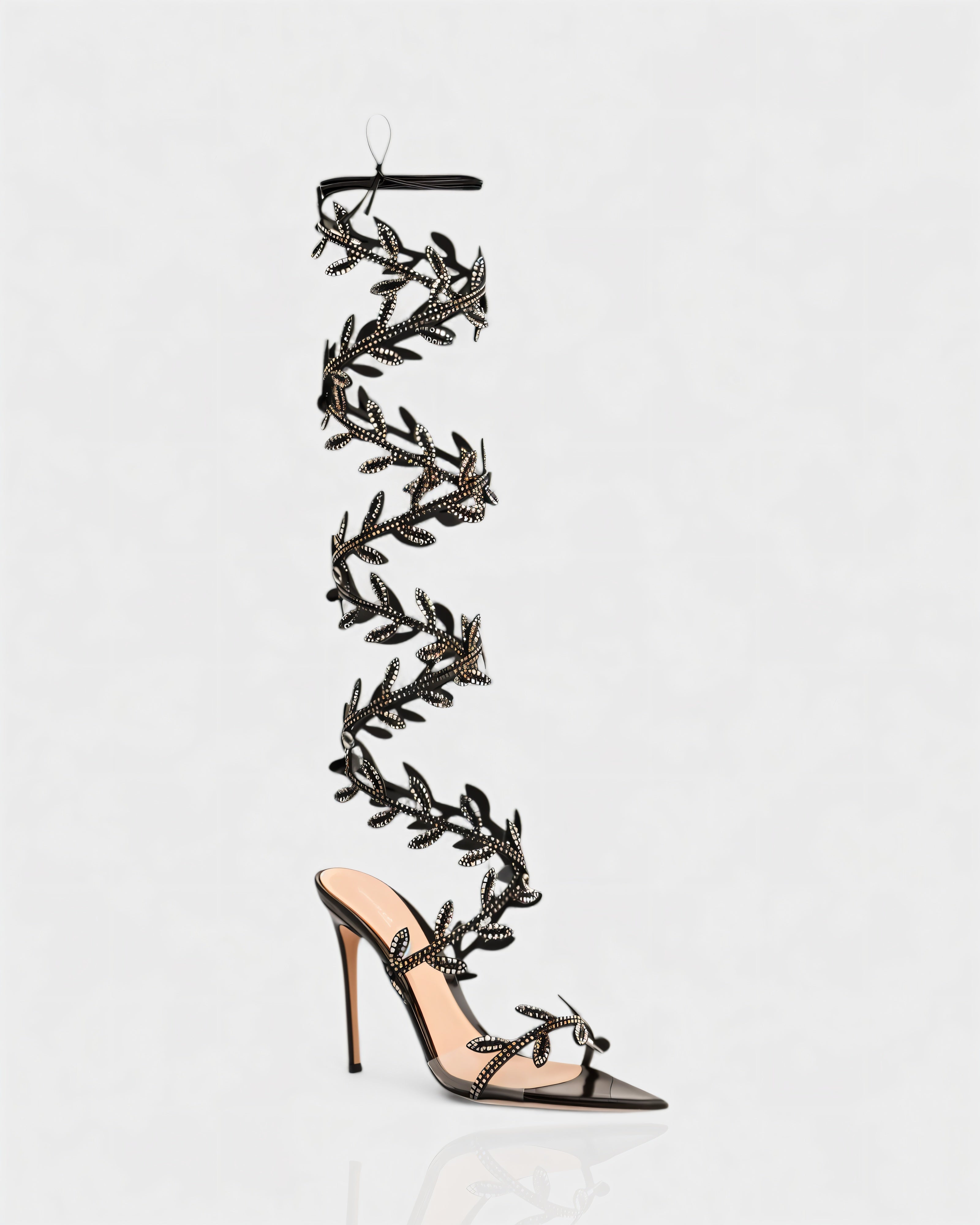 QUINA | Leaf Embellished Lace-Up Stiletto Heels