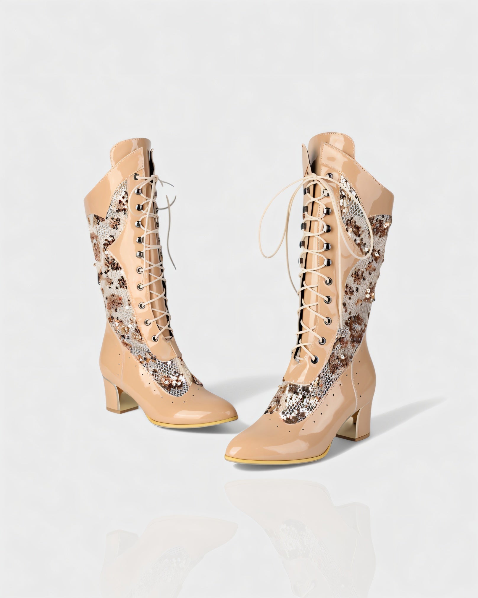AROLA | Lace-Up Embroidered Mid-Calf Boots