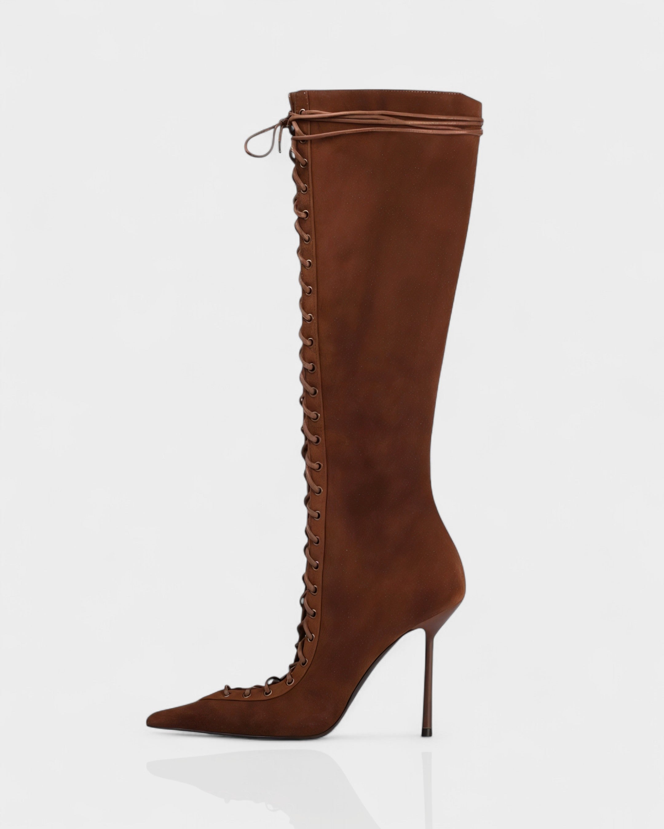 ESCAS | Lace-Up Faux Suede Knee-High Stiletto Boots
