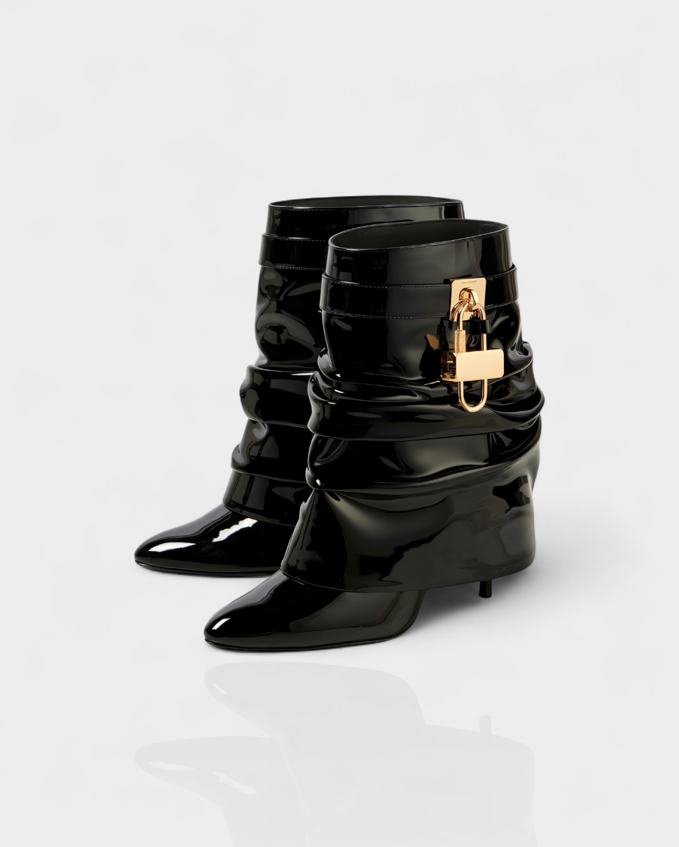 HALINA | Padlock Slouch Stiletto Ankle Boots