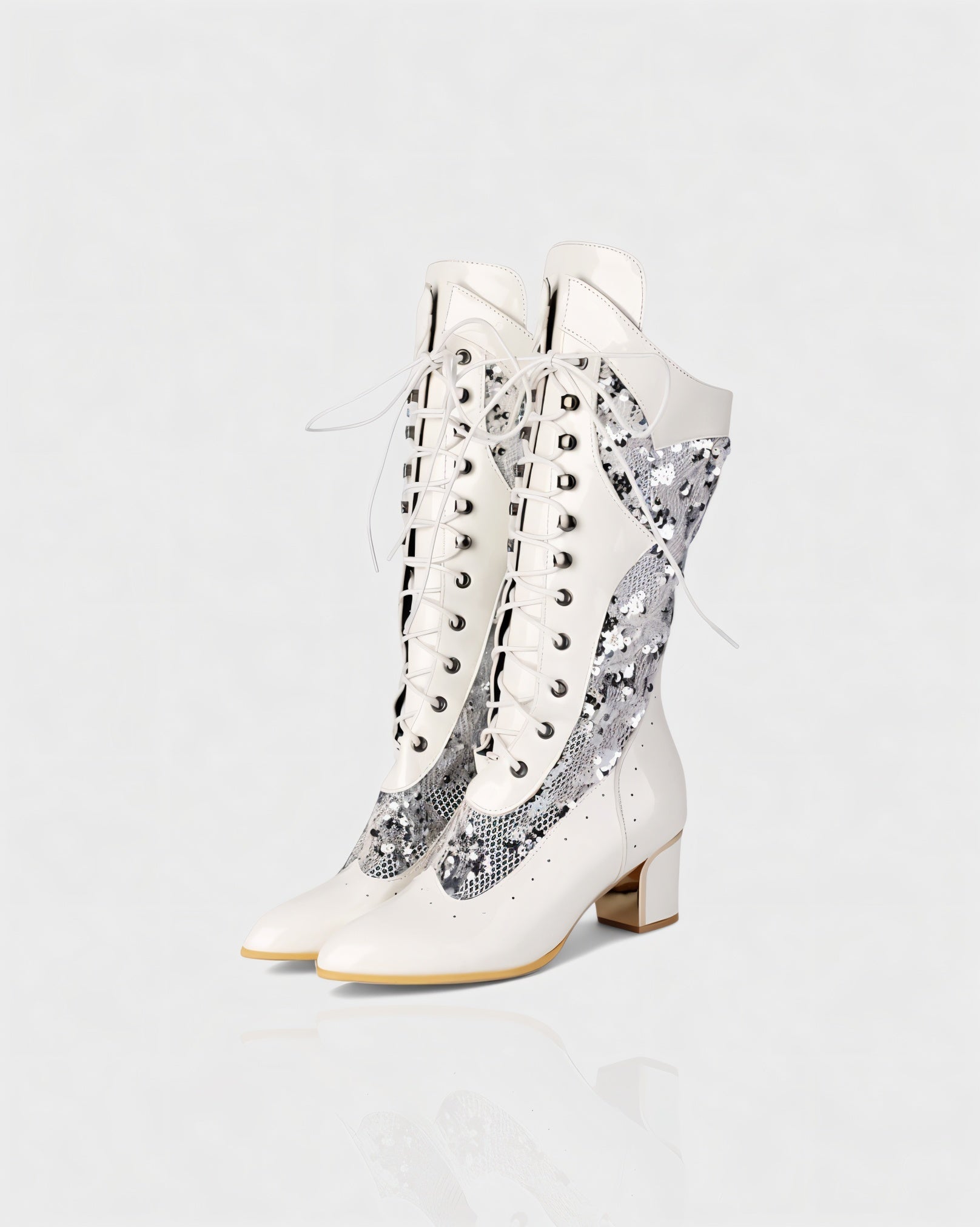 AROLA | Lace-Up Embroidered Mid-Calf Boots