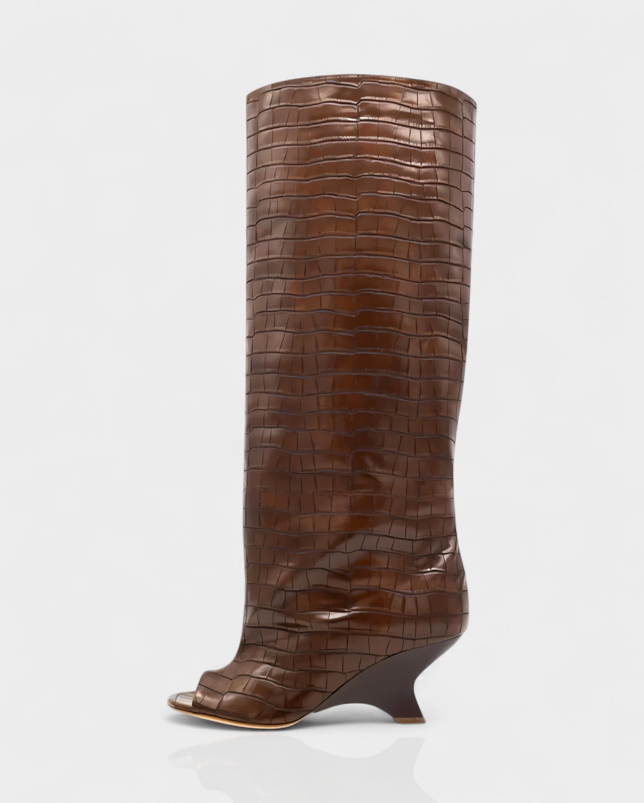 HELIRA | Peep Toe Wedge Knee High Boots