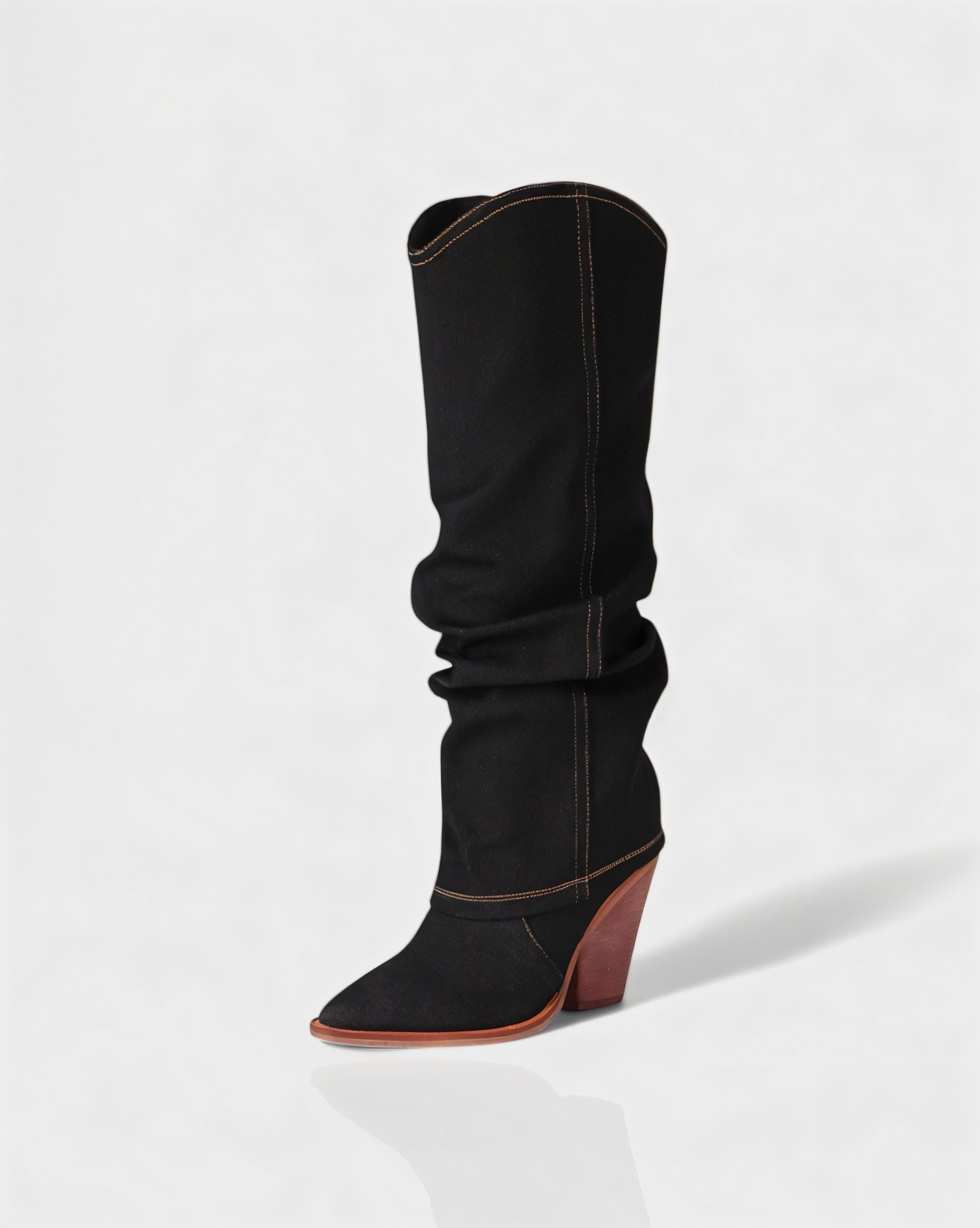 BETTY | Denim Pointed Toe Slouchy Cowboy Boots