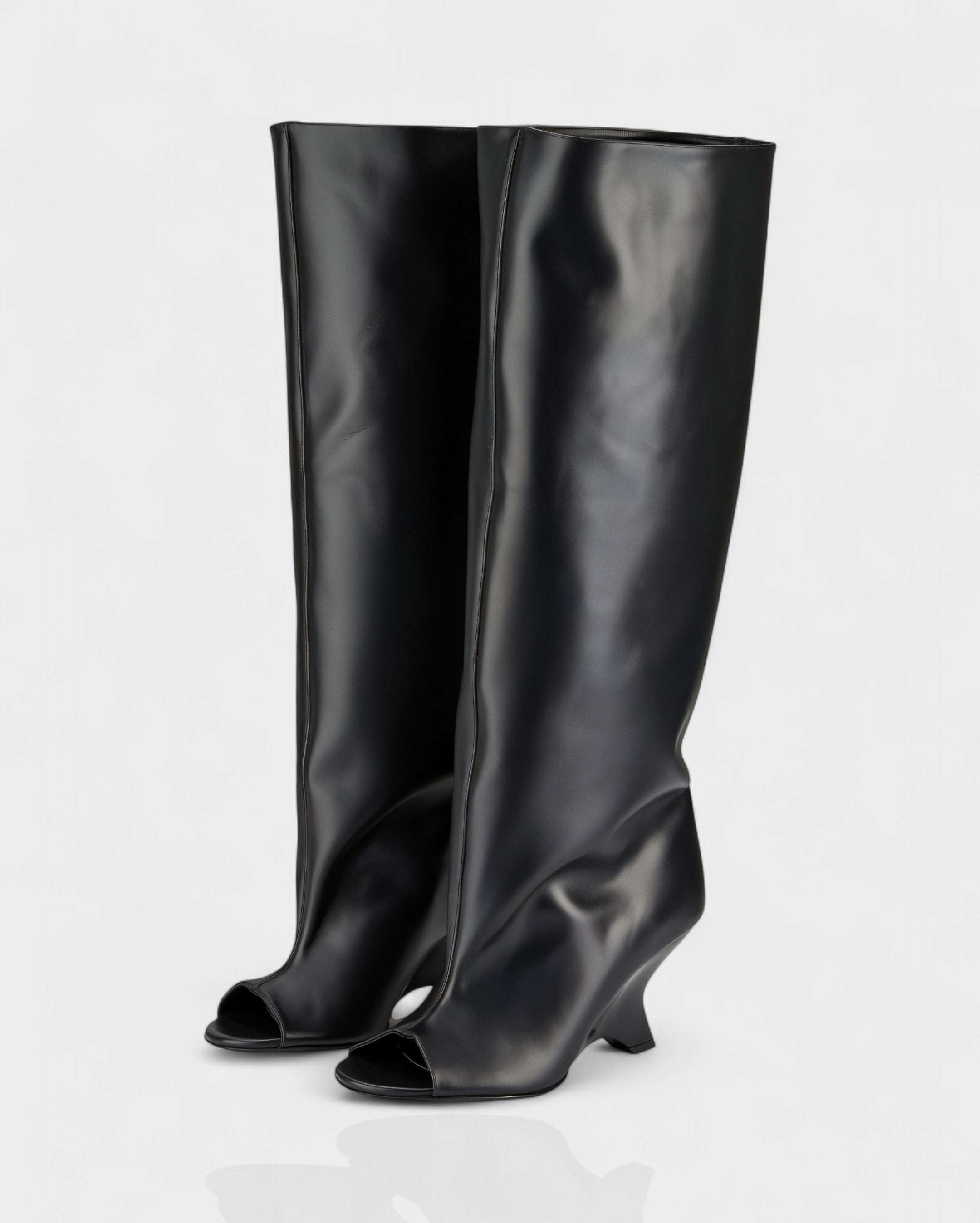 HELIRA | Peep Toe Wedge Knee High Boots