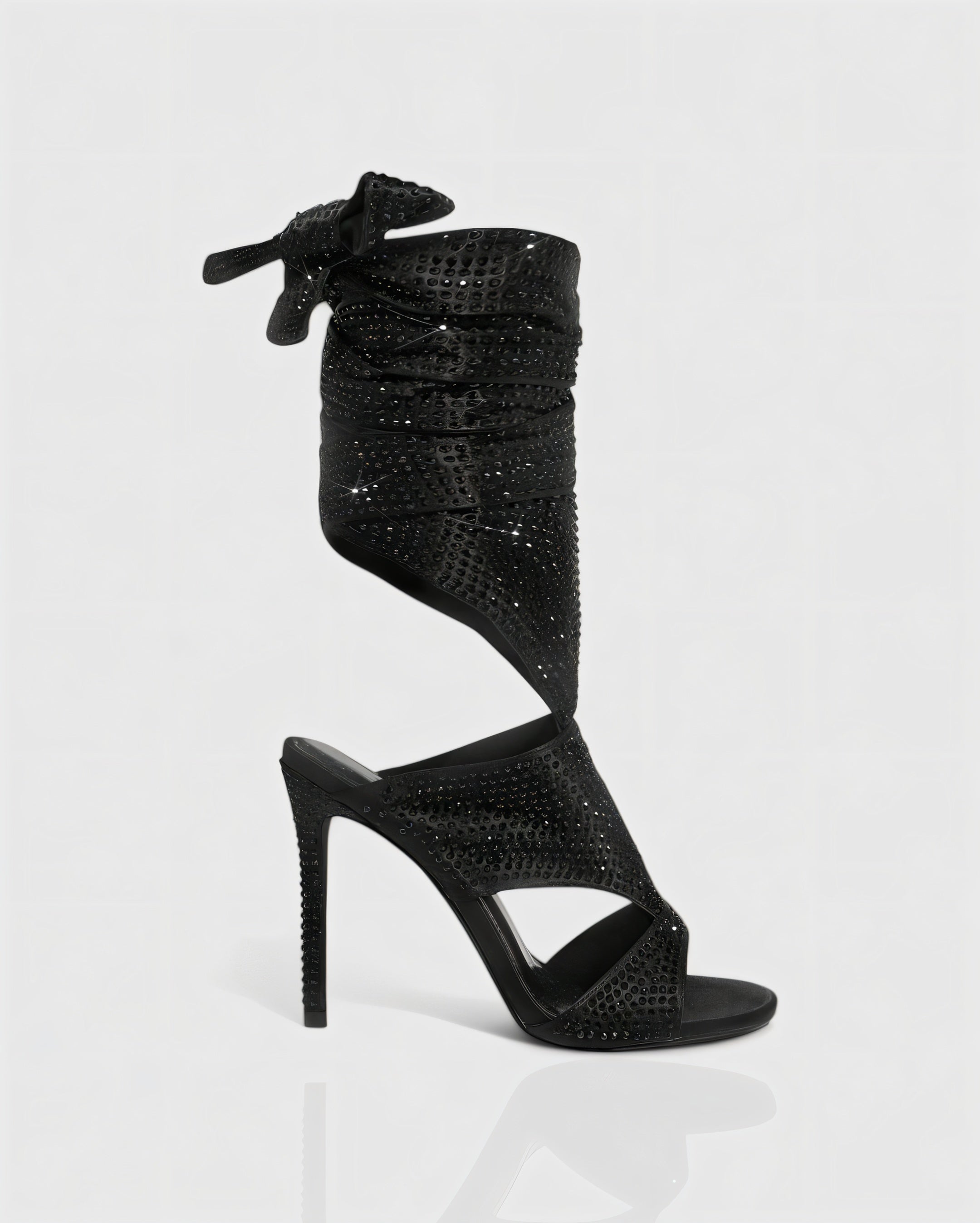 BRIANNE | Square Head Rhinestone Lace-Up Knee High Heels