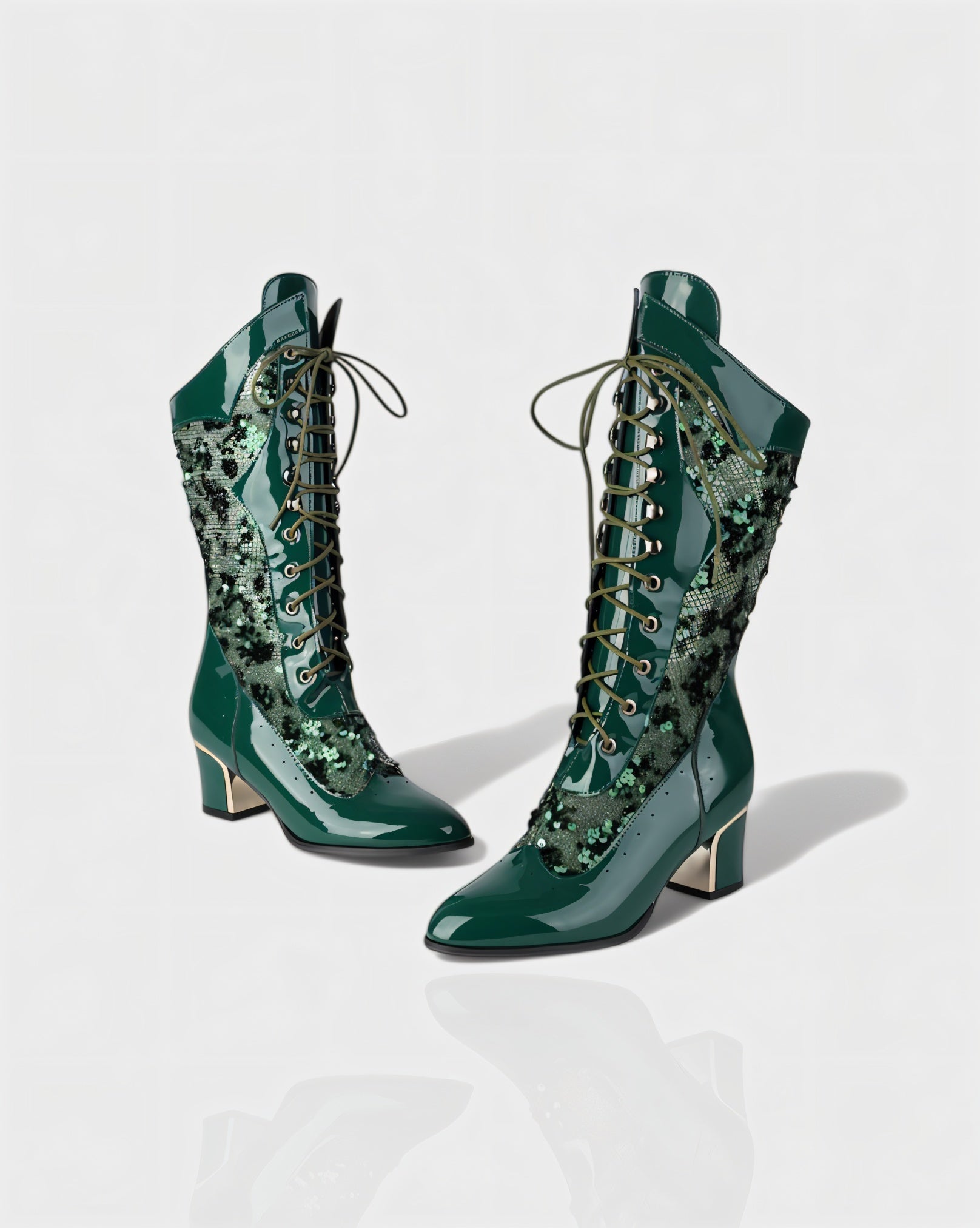 AROLA | Lace-Up Embroidered Mid-Calf Boots