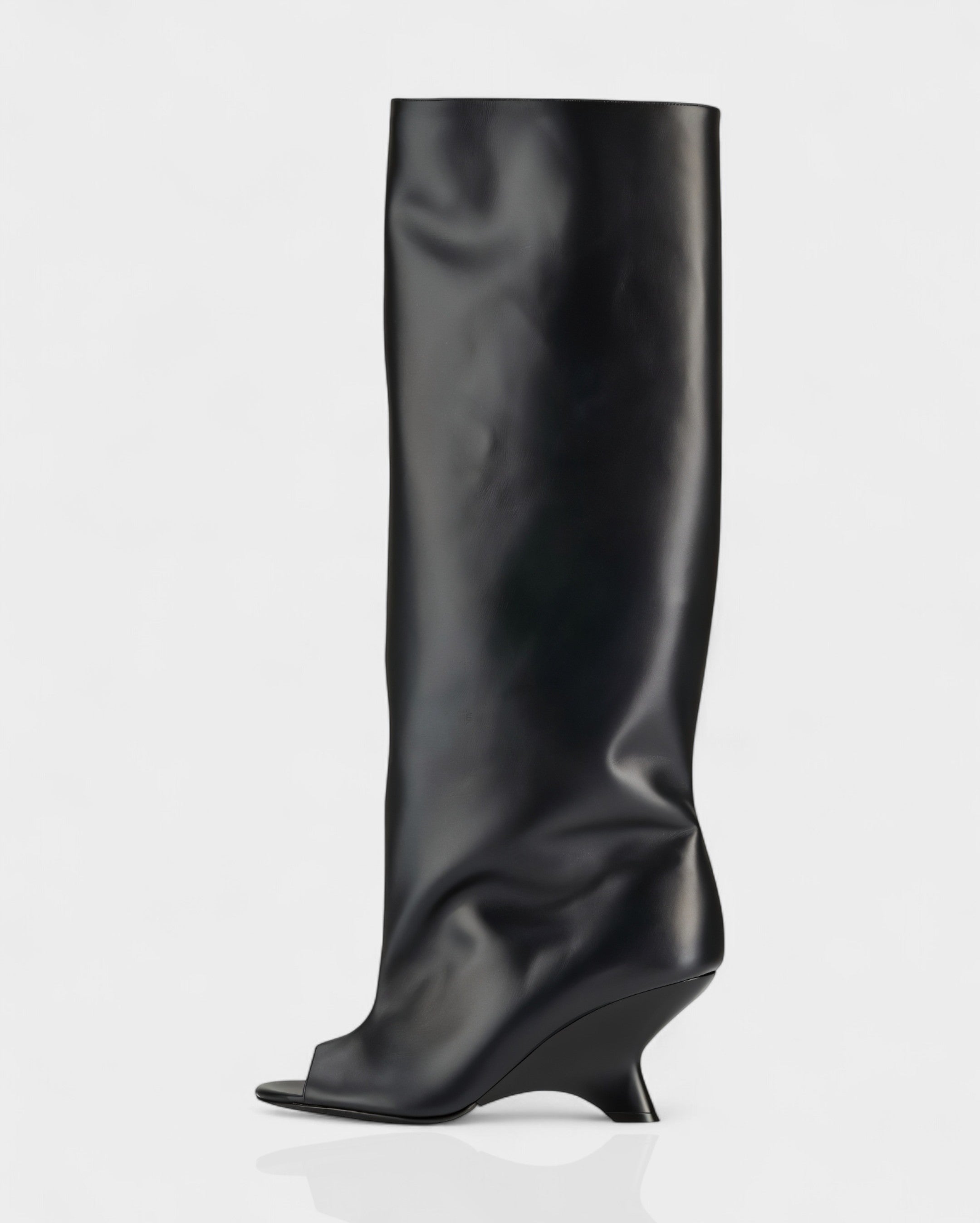 HELIRA | Peep Toe Wedge Knee High Boots