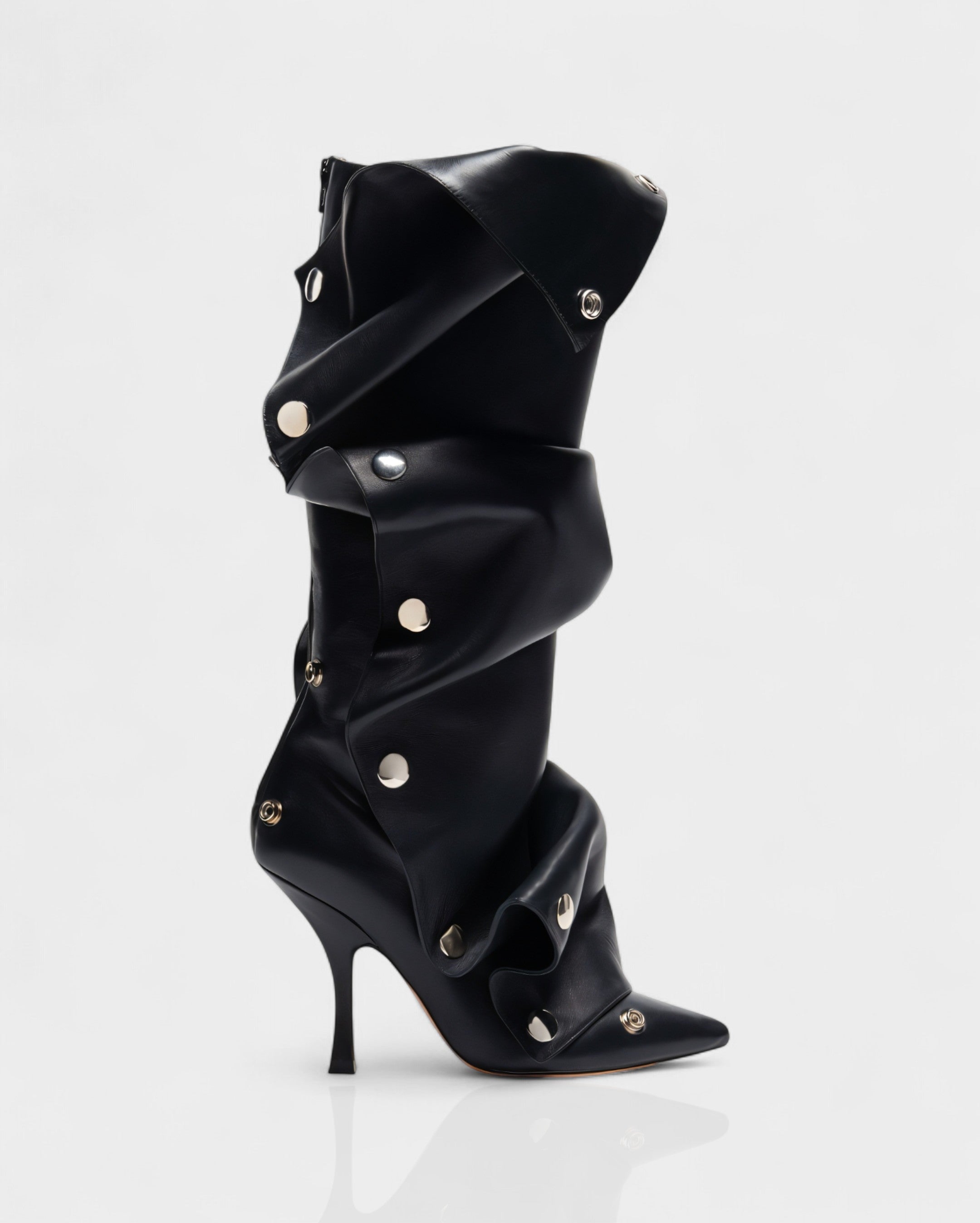 KIVARA | Stiletto Heel Fold-Over Rivet Knee-High Boots