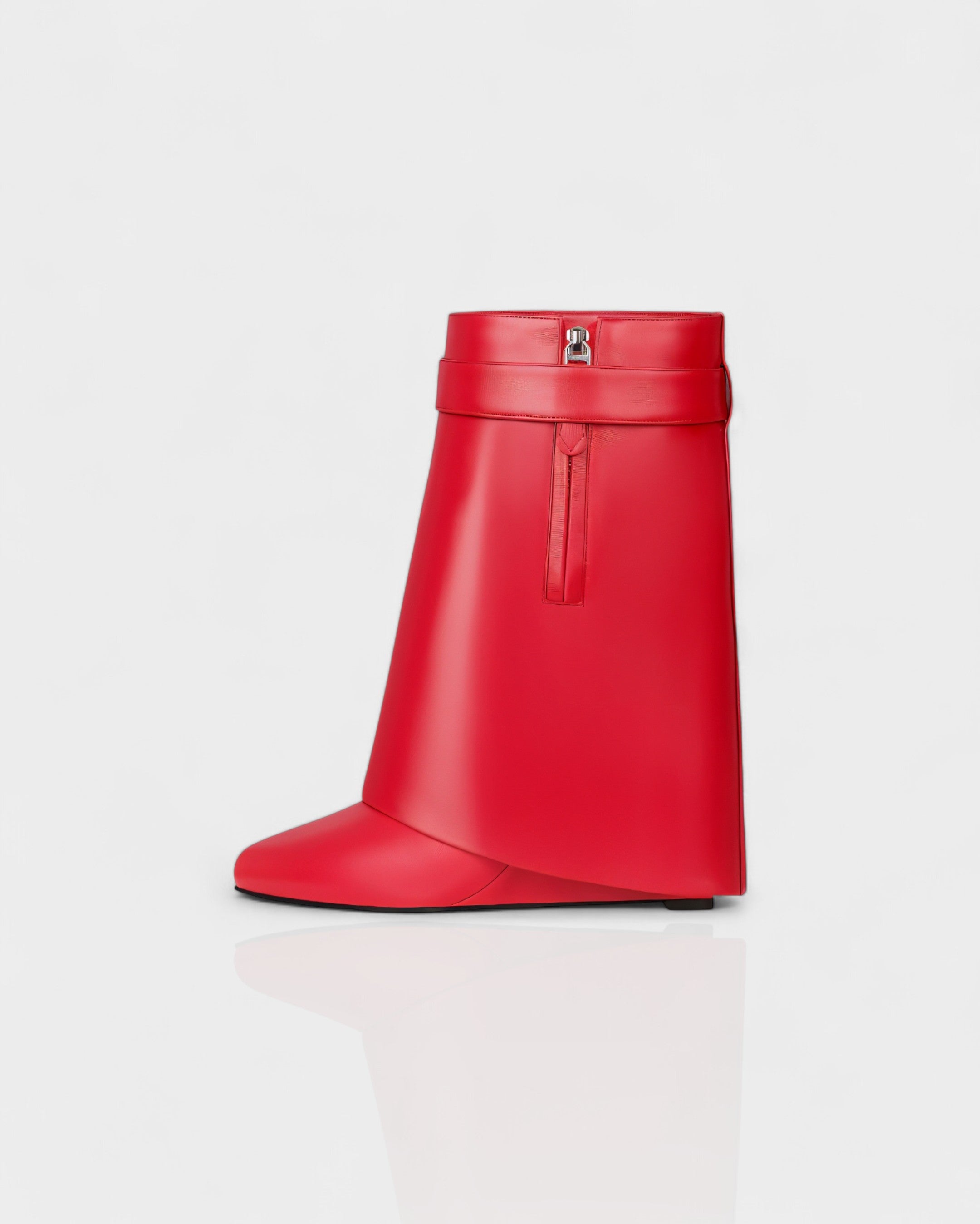 AVELINE | Padlock Wedge Faux Leather Ankle Boots