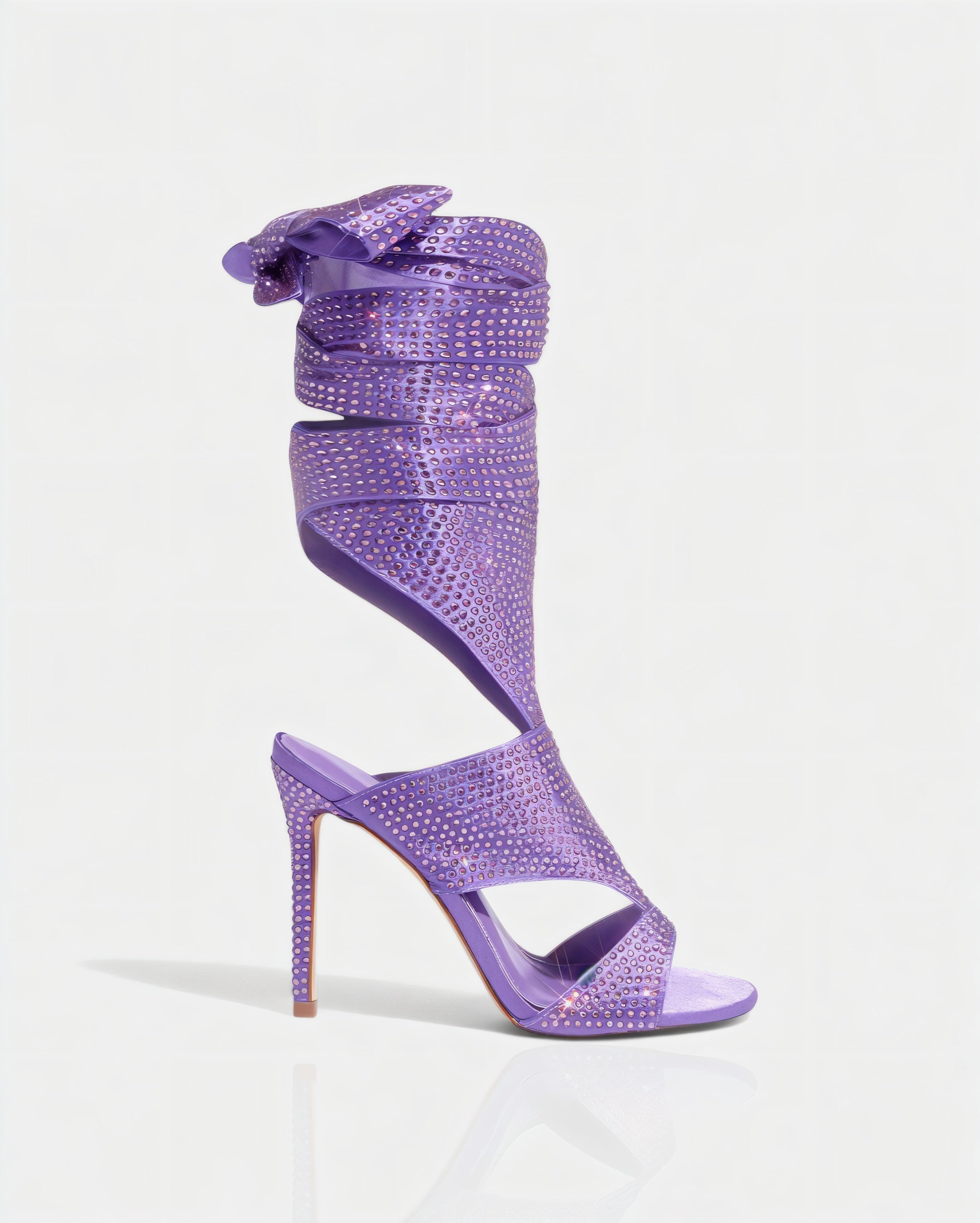 BRIANNE | Square Head Rhinestone Lace-Up Knee High Heels