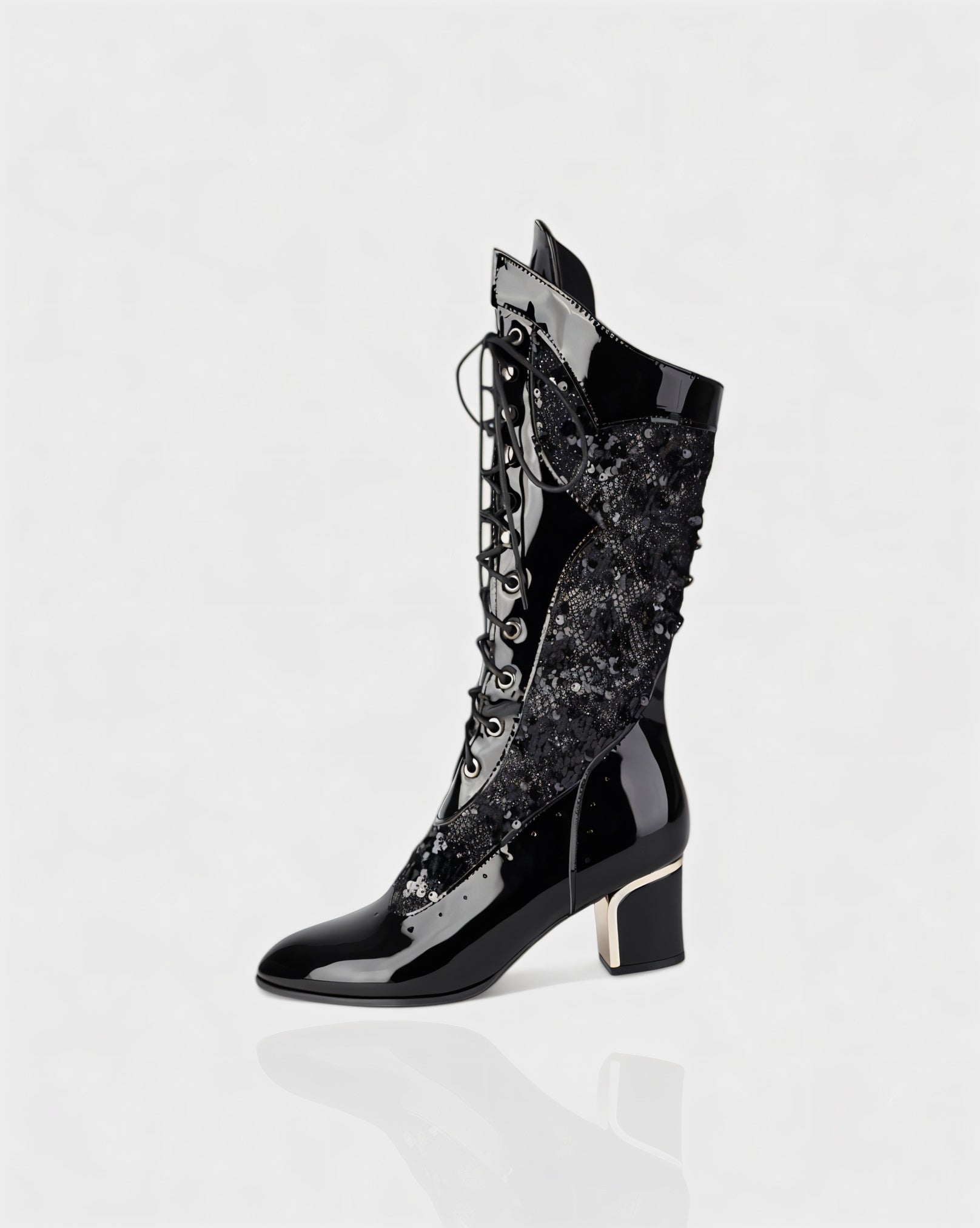 AROLA | Lace-Up Embroidered Mid-Calf Boots