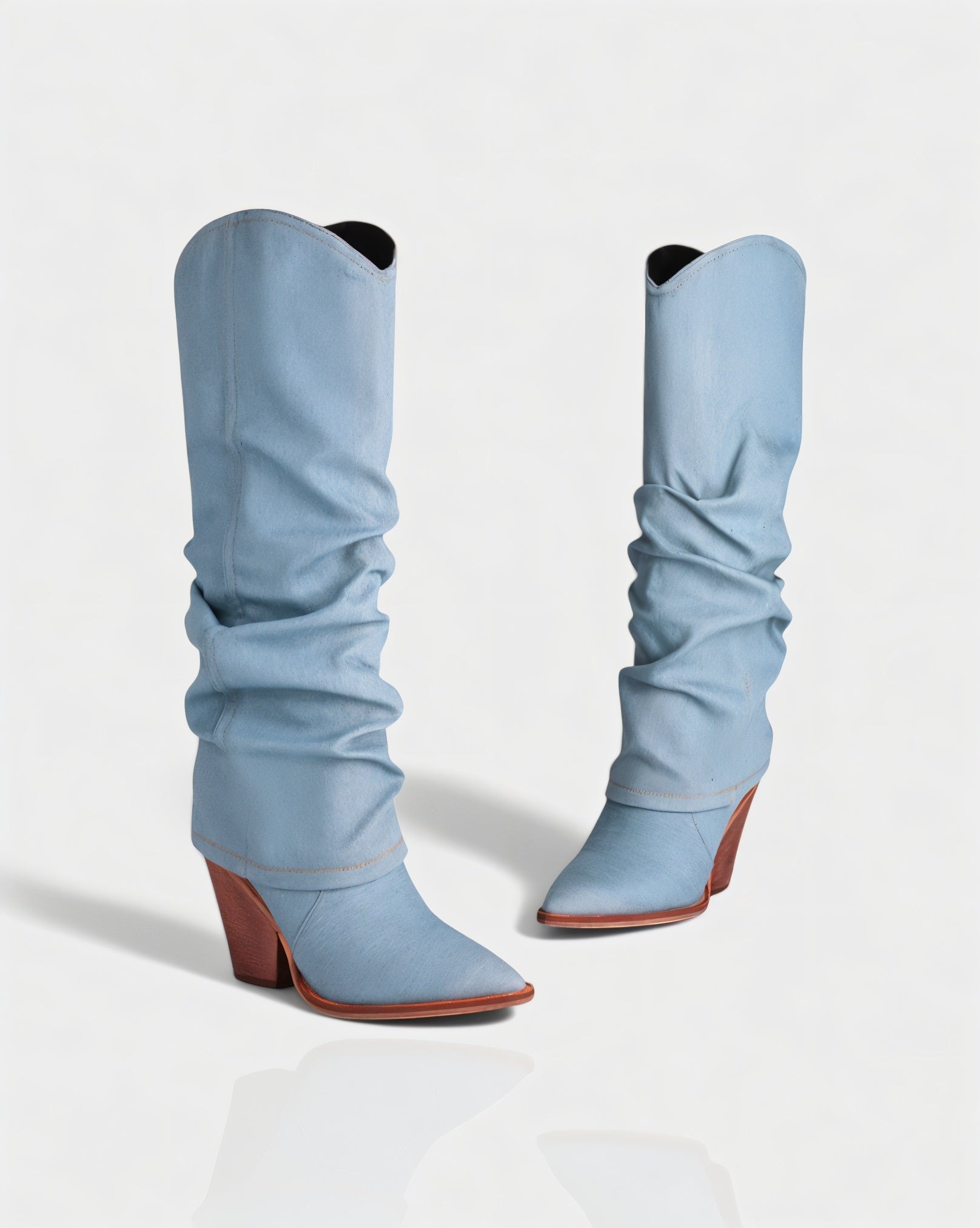 BETTY | Denim Pointed Toe Slouchy Cowboy Boots