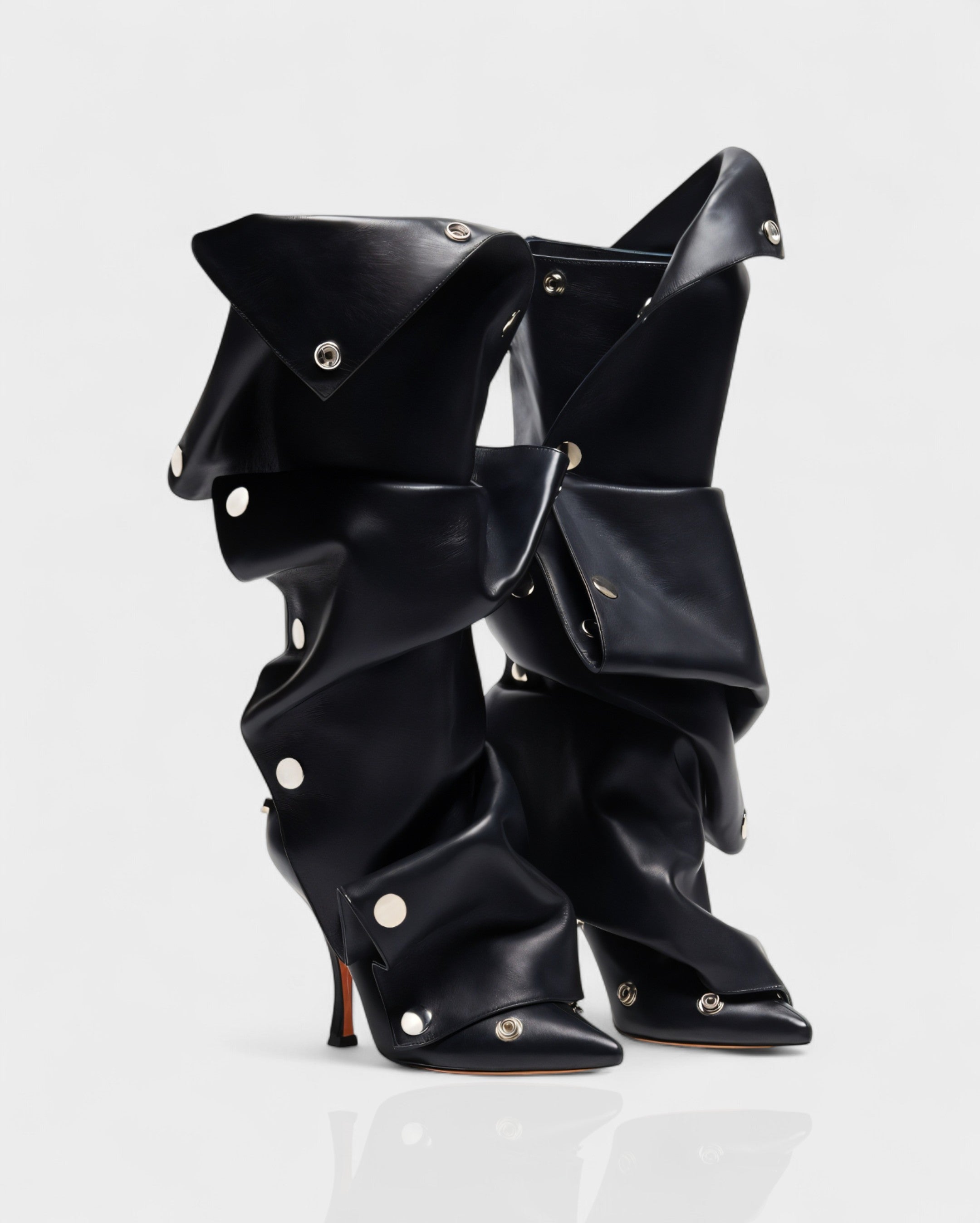 KIVARA | Stiletto Heel Fold-Over Rivet Knee-High Boots