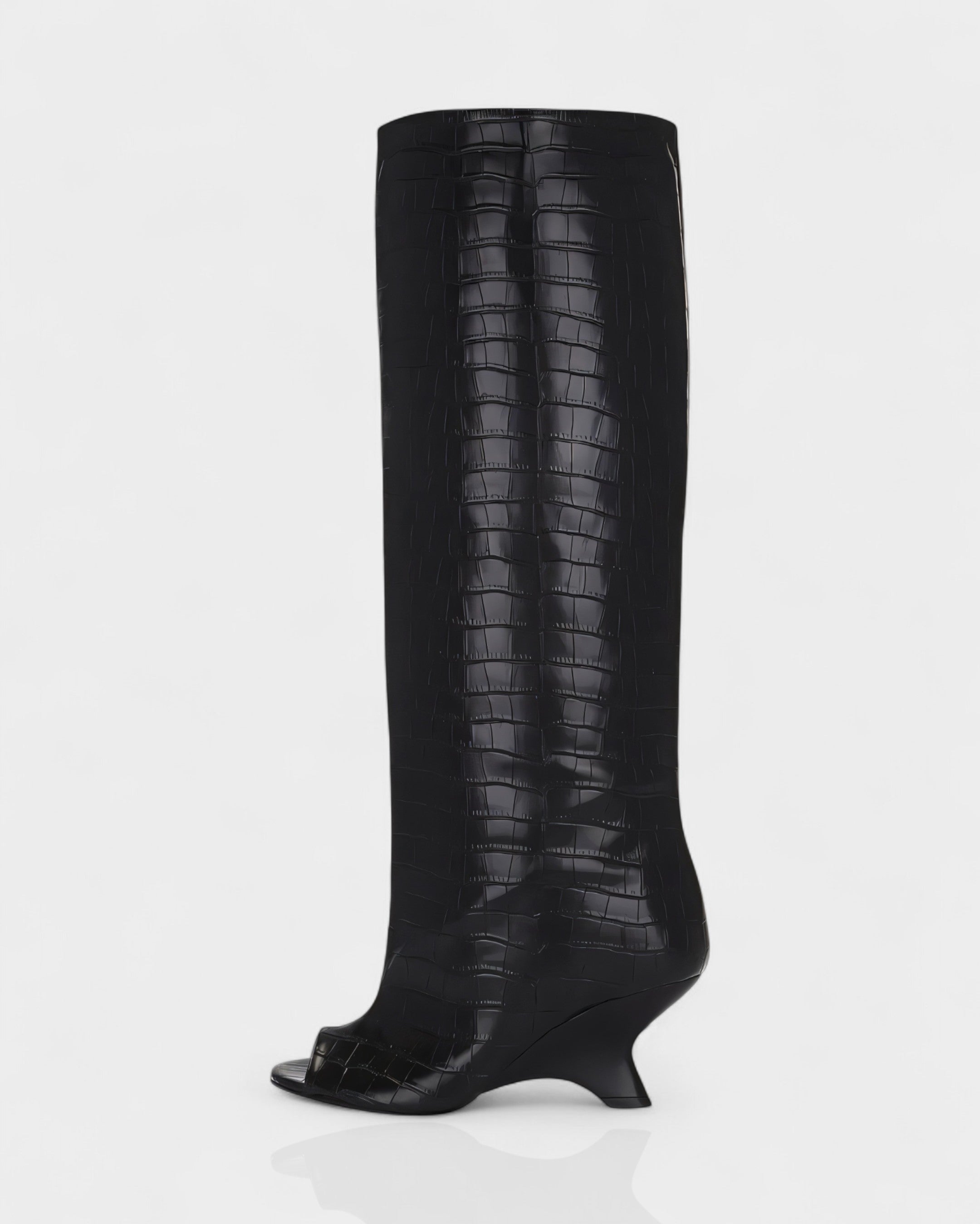 HELIRA | Peep Toe Wedge Knee High Boots