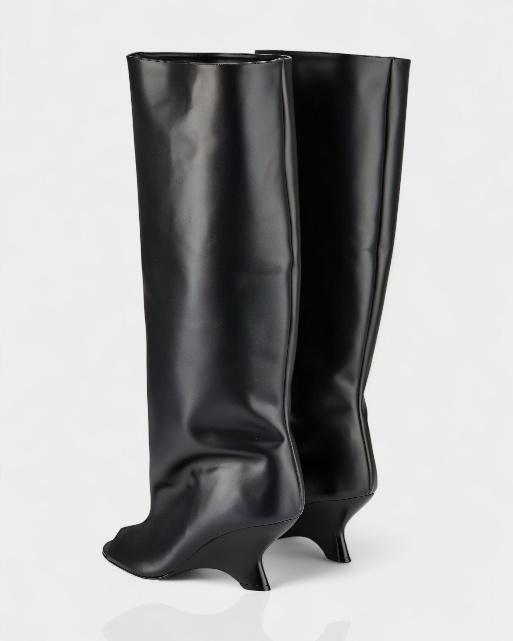 HELIRA | Peep Toe Wedge Knee High Boots