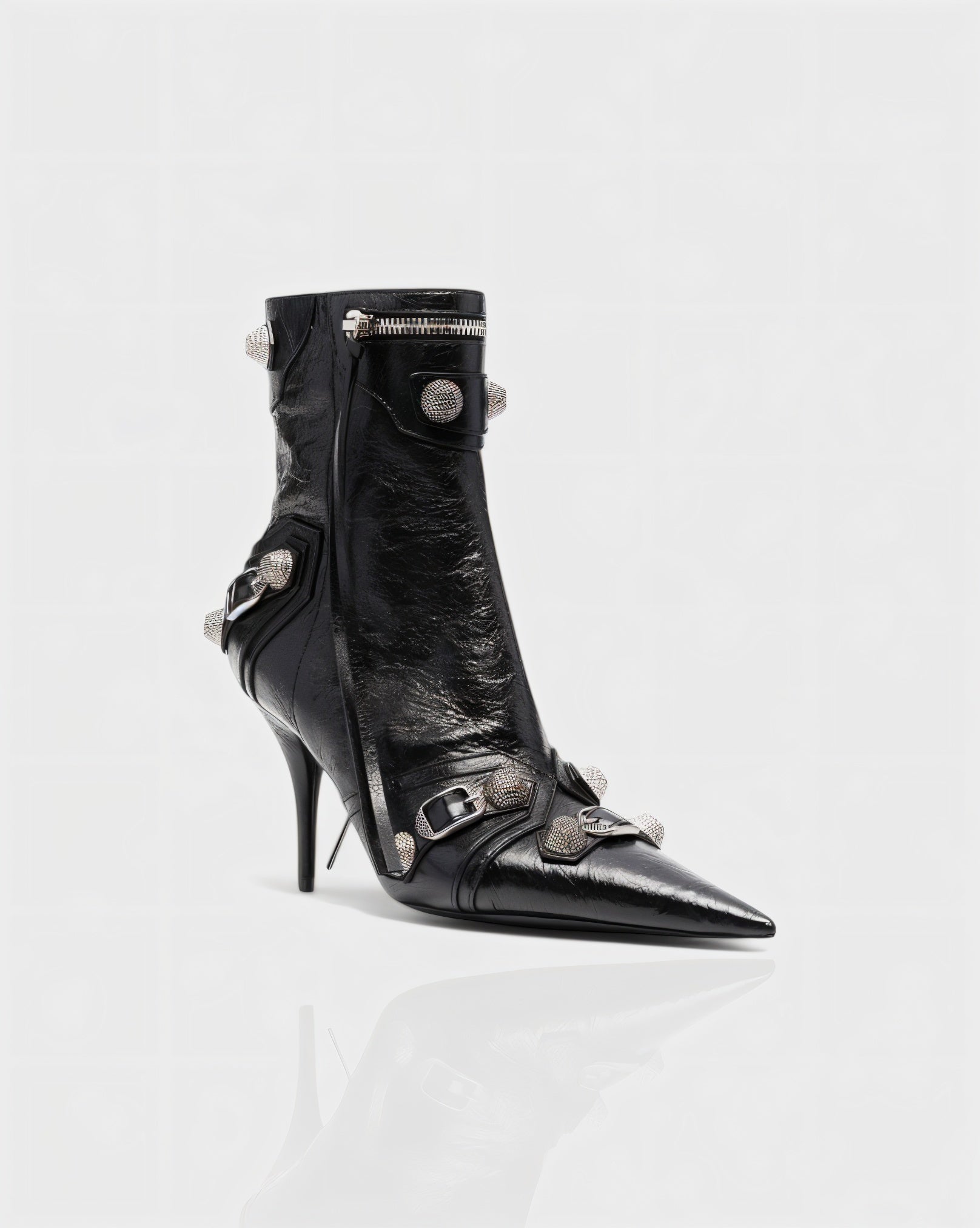 REVINA | Studded Leather Pointed-Toe Ankle Boots