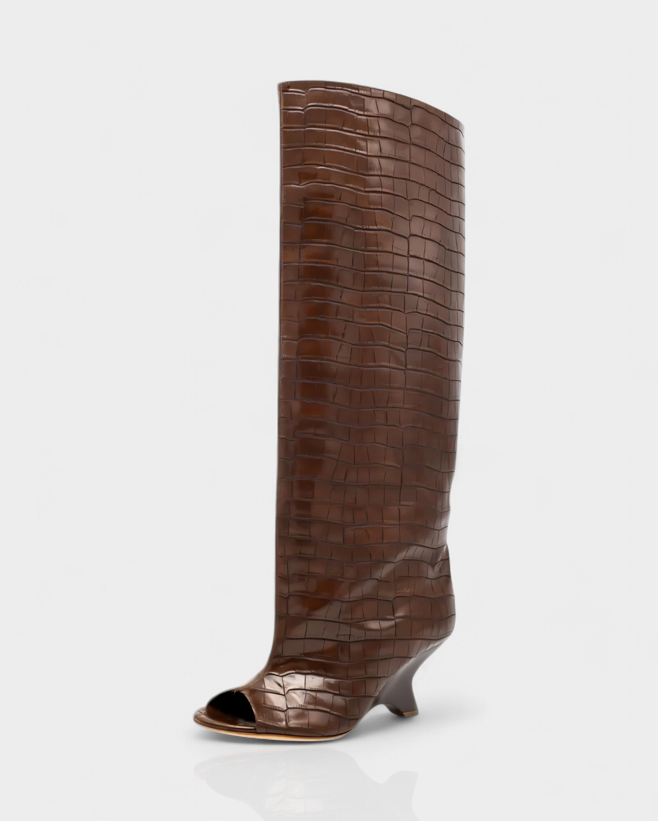HELIRA | Peep Toe Wedge Knee High Boots