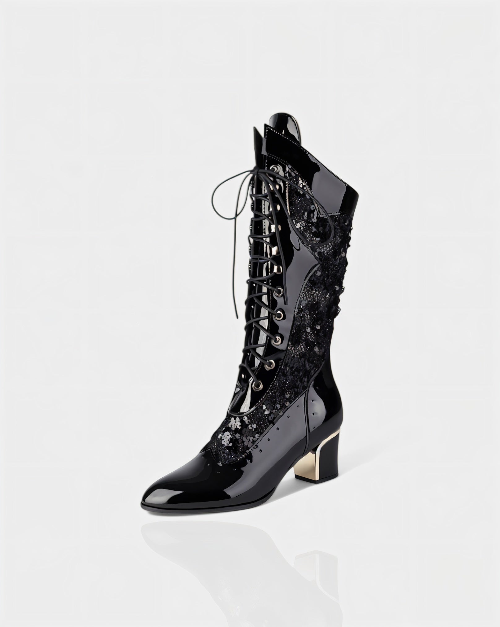AROLA | Lace-Up Embroidered Mid-Calf Boots