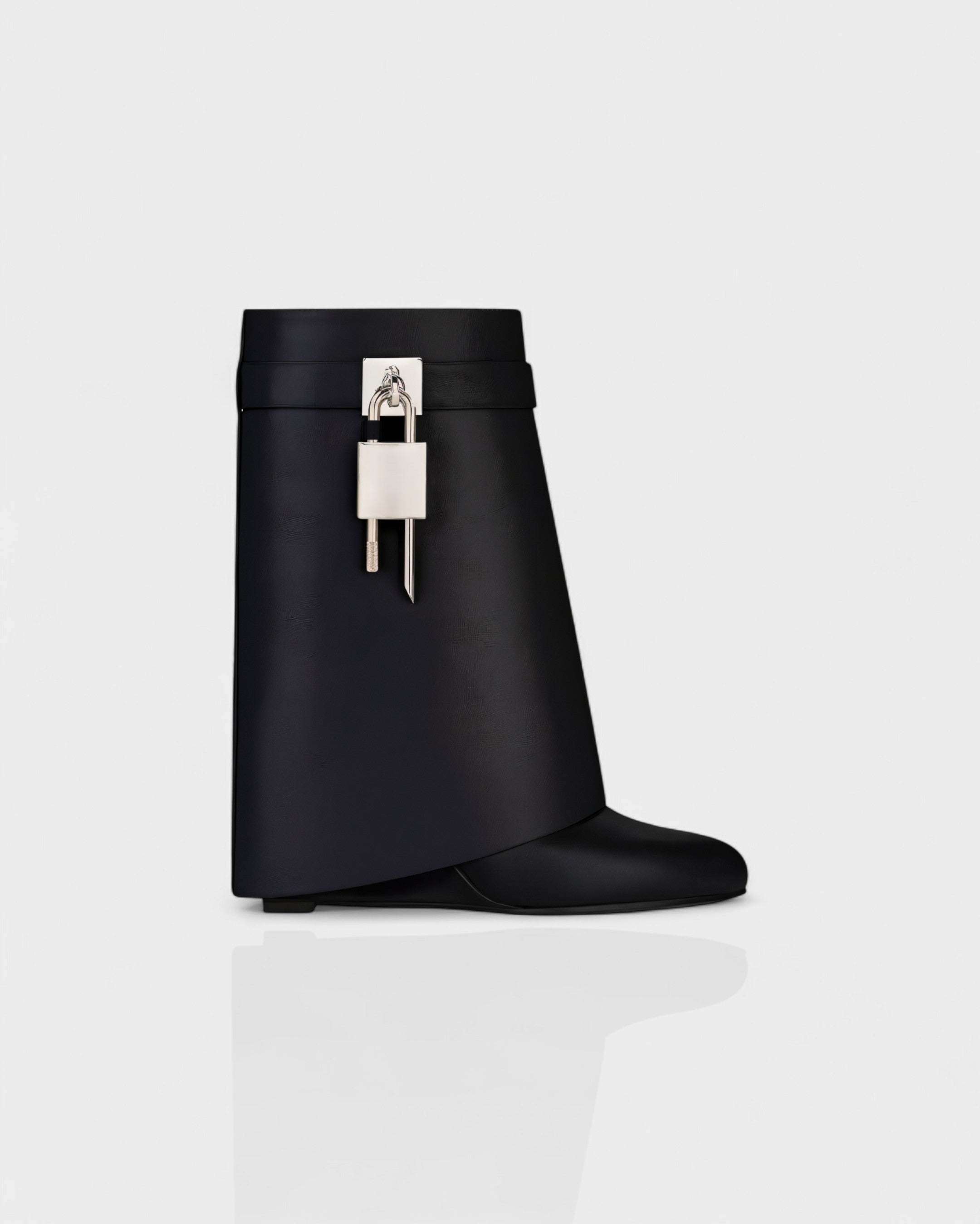 AVELINE | Padlock Wedge Faux Leather Ankle Boots
