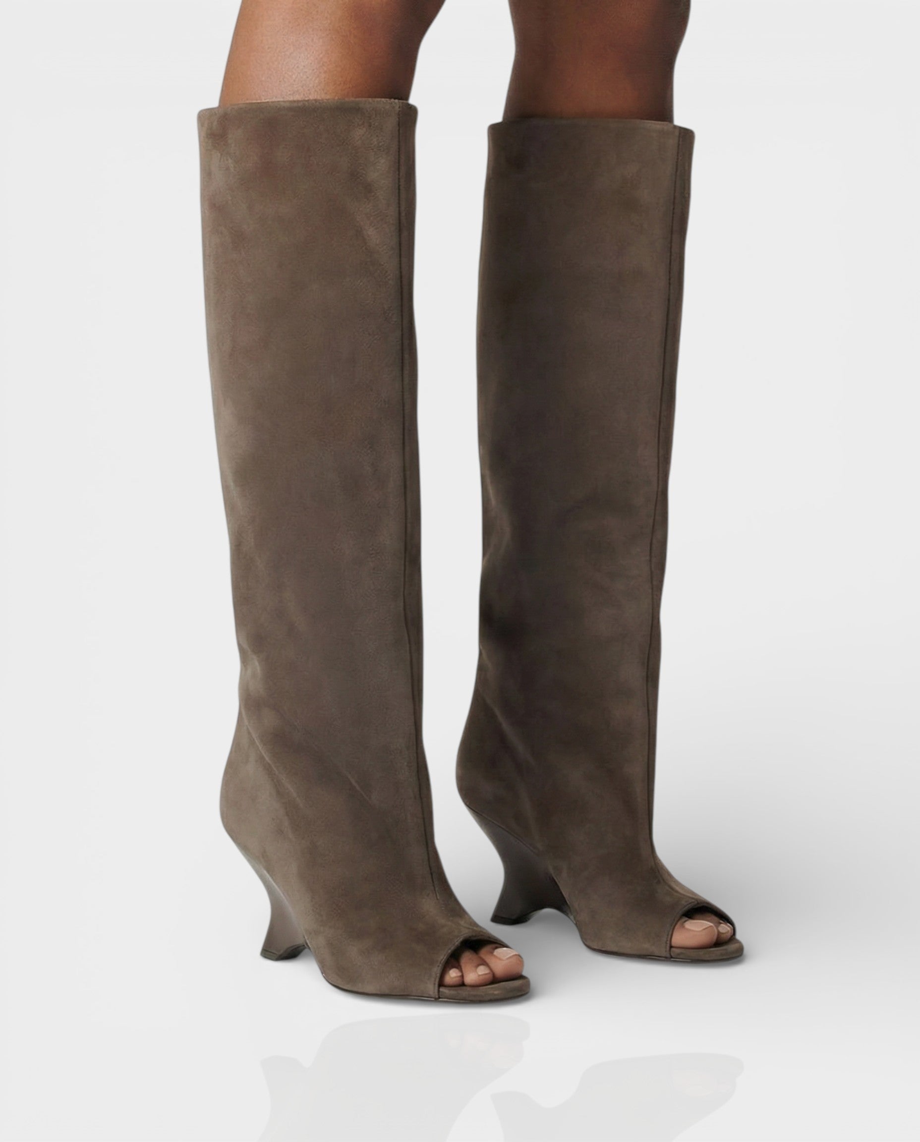 HELIRA | Peep Toe Wedge Knee High Boots