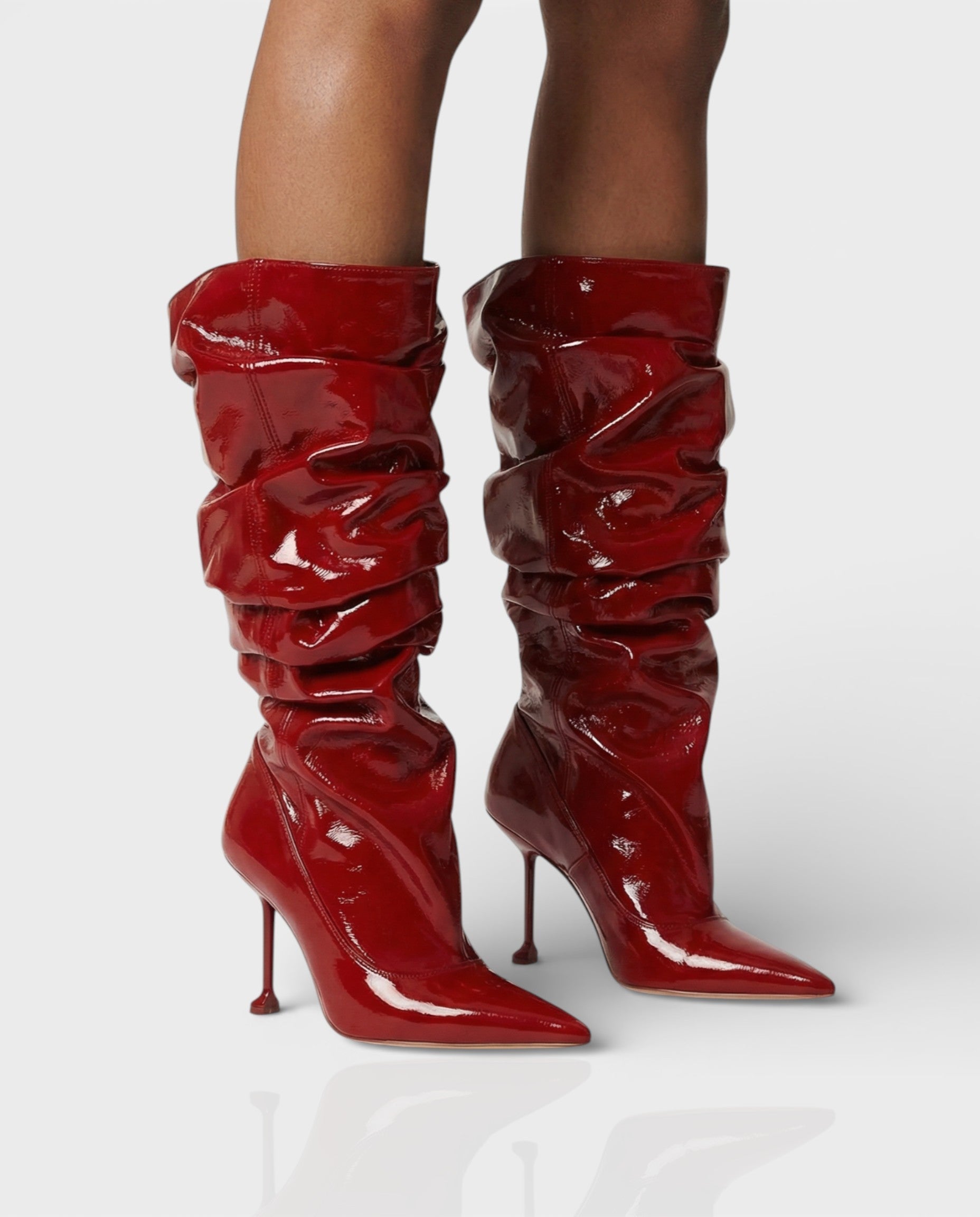 BELLARA | Faux Leather Slouchy Pointed Toe Stiletto Boots