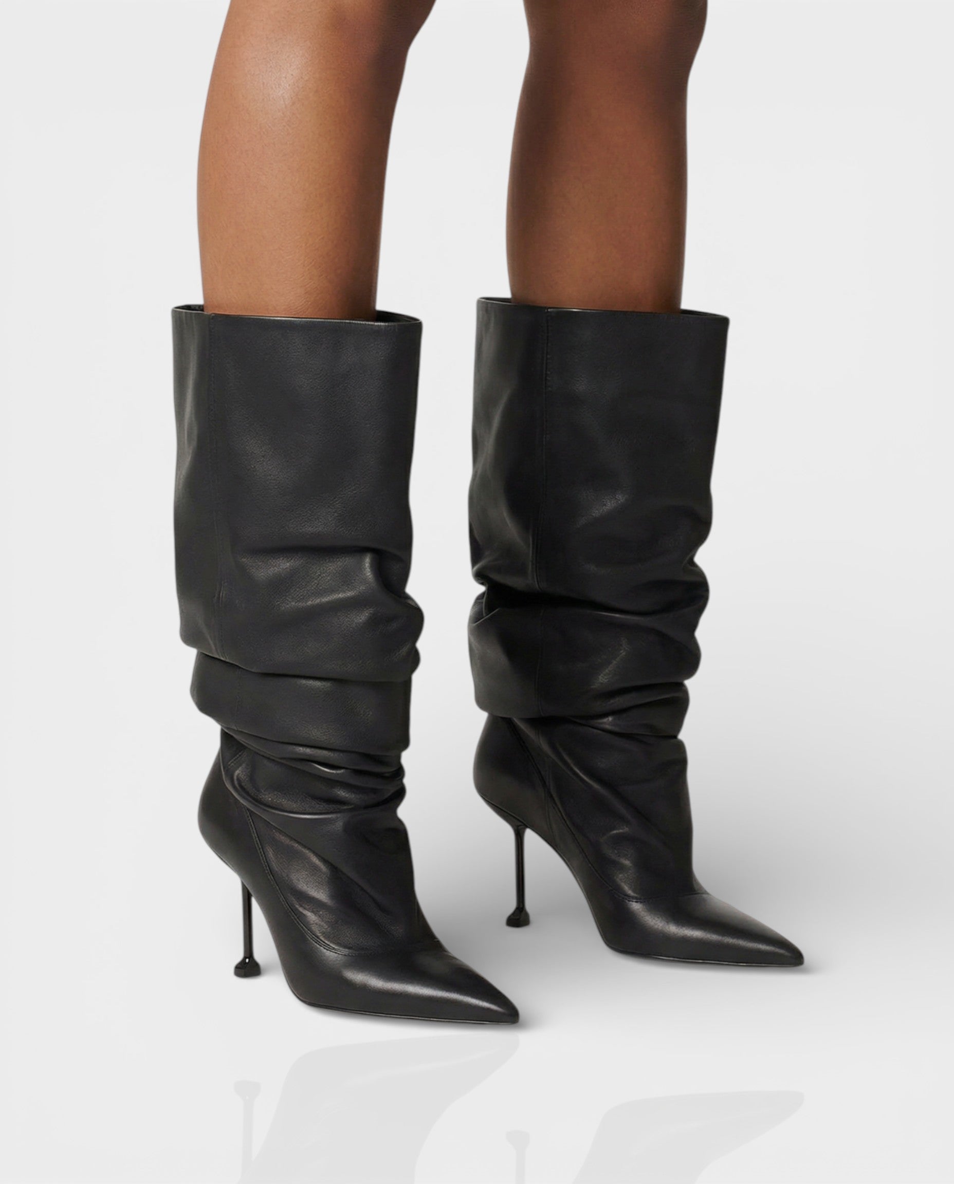 BELLARA | Faux Leather Slouchy Pointed Toe Stiletto Boots