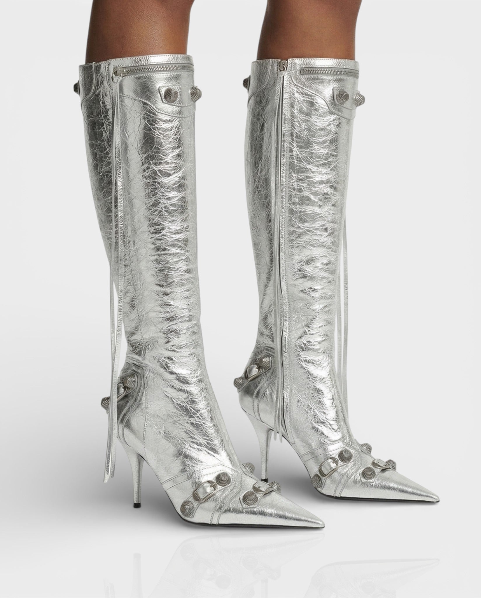 WENA | Studded Pointed Toe Knee-High Boots
