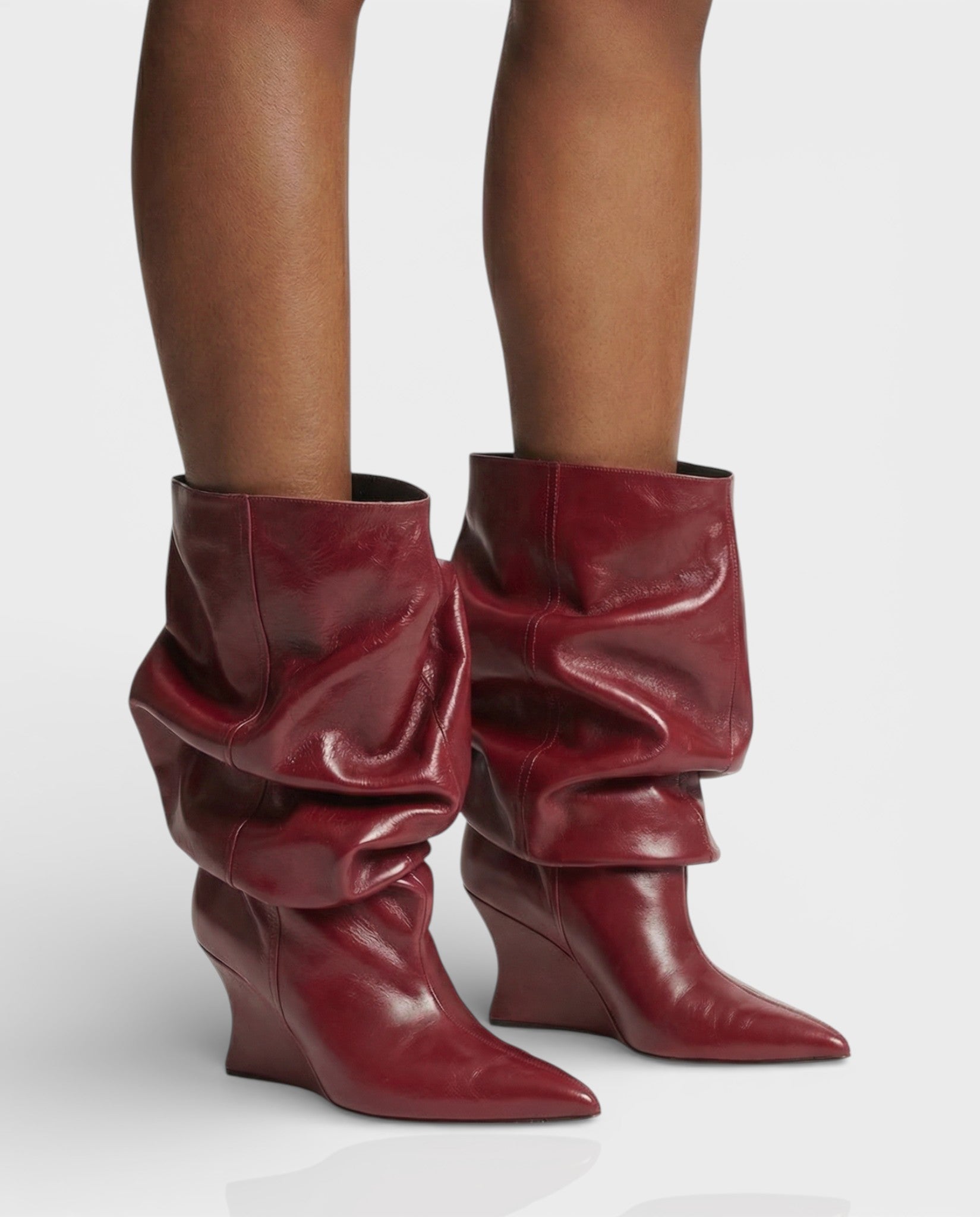 IRELLE | Slouchy Faux Leather Pointed Wedge Heel Boots