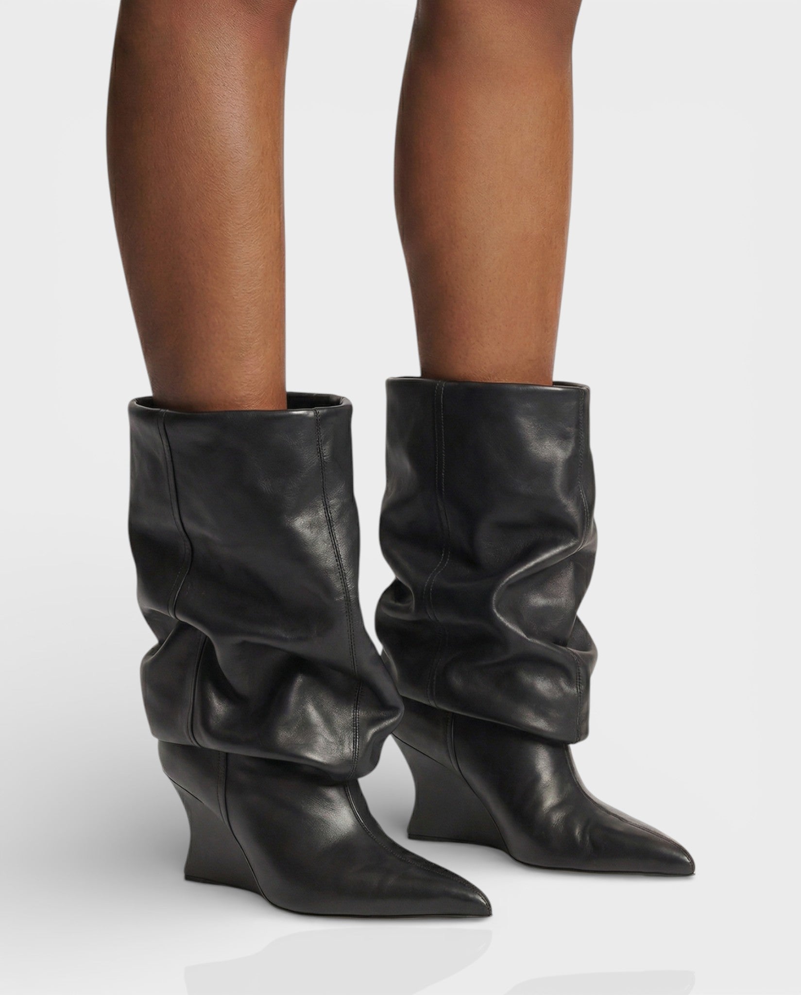 IRELLE | Slouchy Faux Leather Pointed Wedge Heel Boots