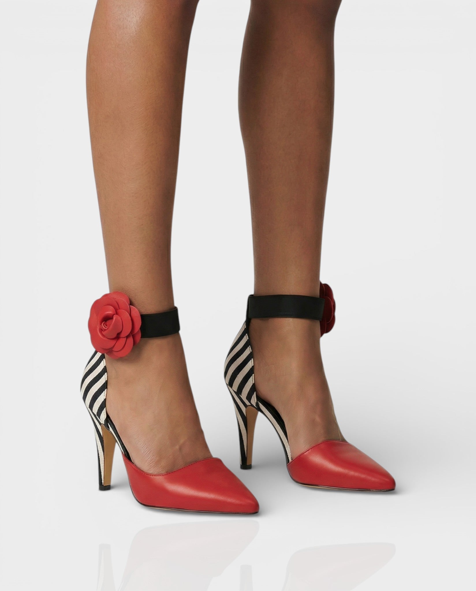 VIVIANA | Floral Appliqué Ankle Strap Heels