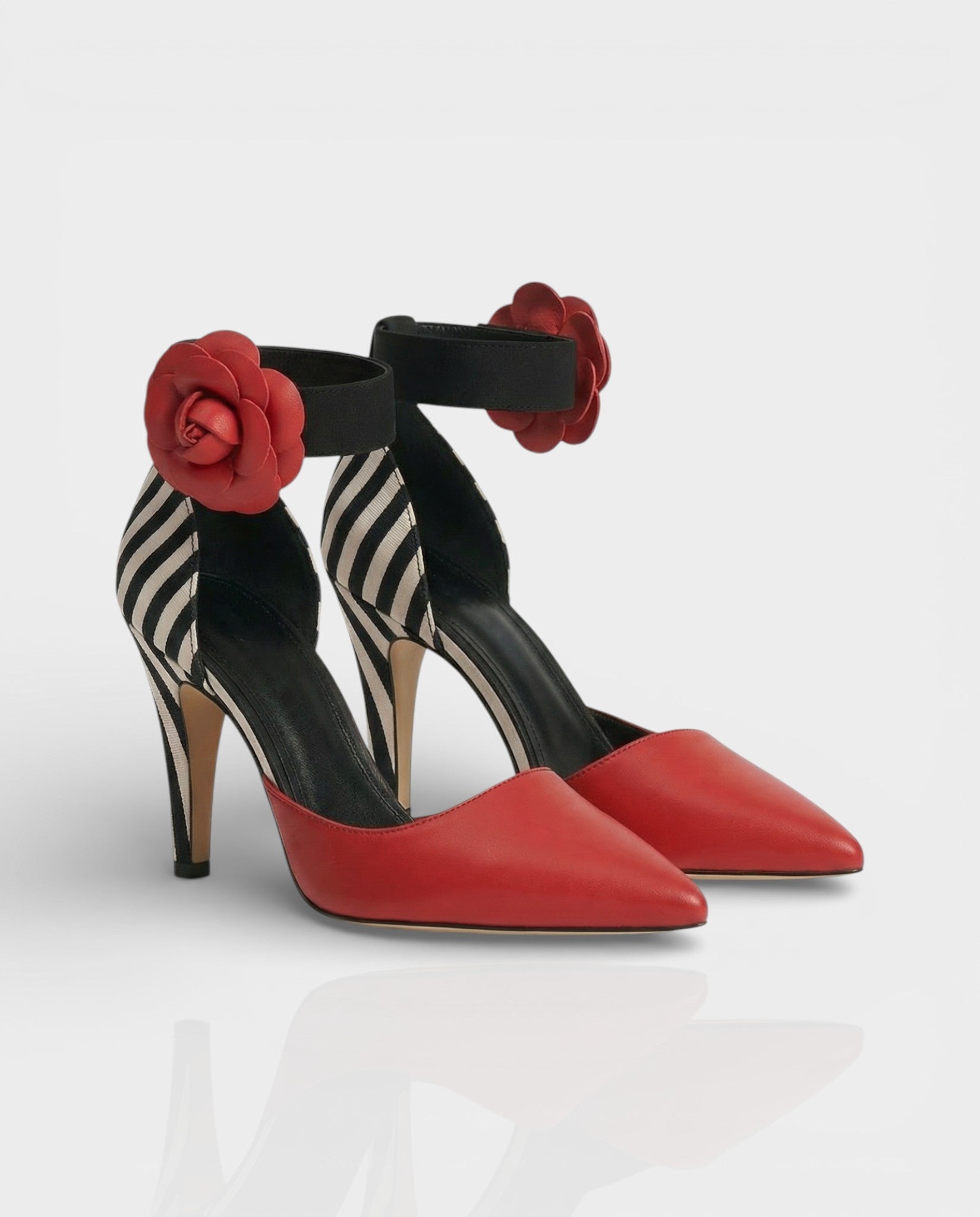 VIVIANA | Floral Appliqué Ankle Strap Heels