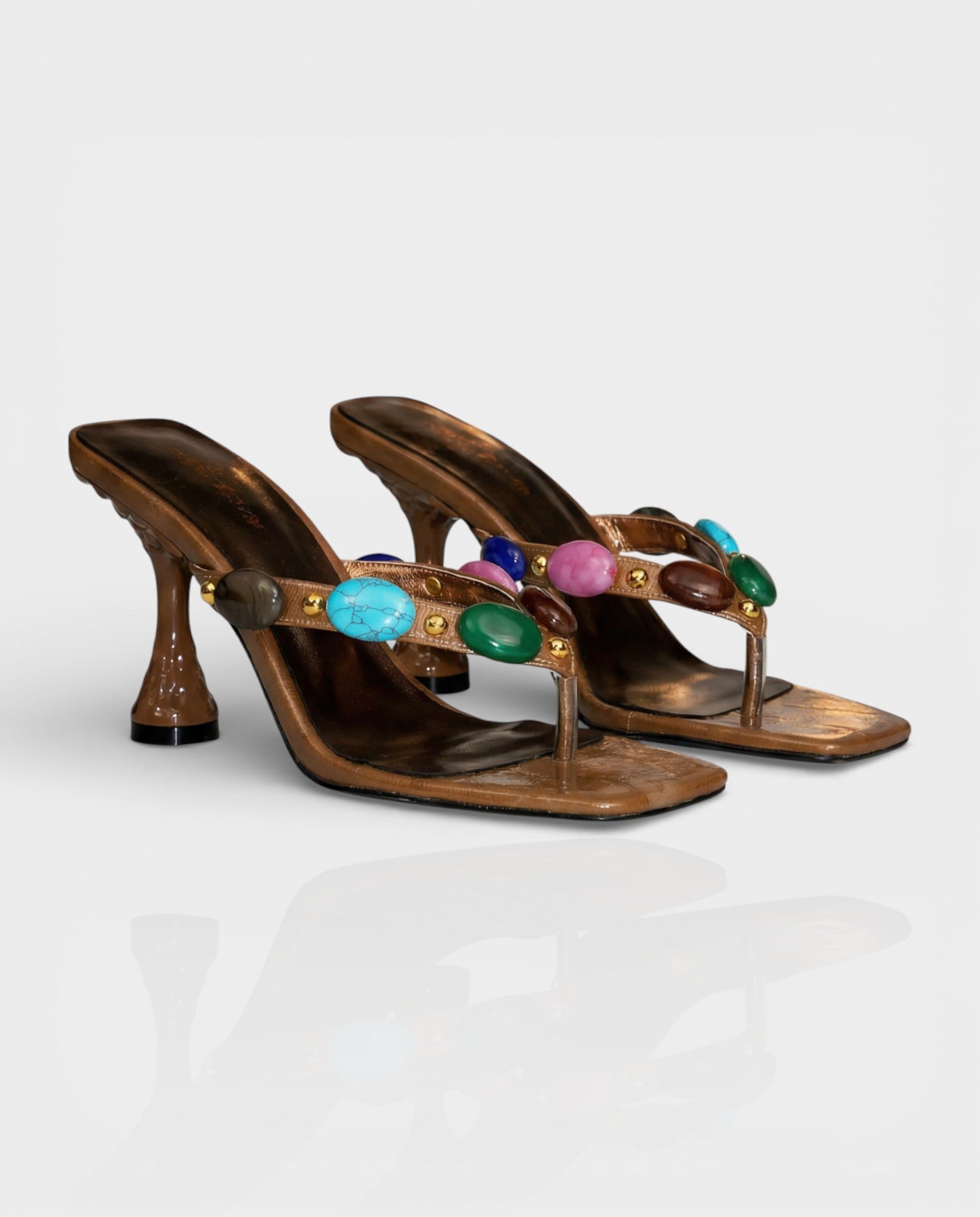 CIYANA | Gemstone Embellished Heel Sandals