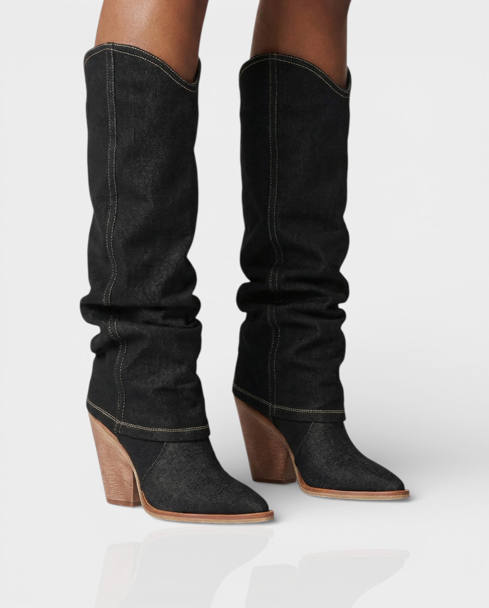 BETTY | Denim Pointed Toe Slouchy Cowboy Boots