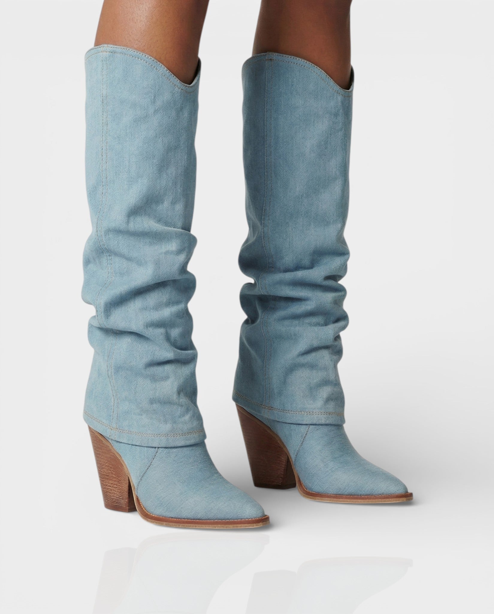BETTY | Denim Pointed Toe Slouchy Cowboy Boots