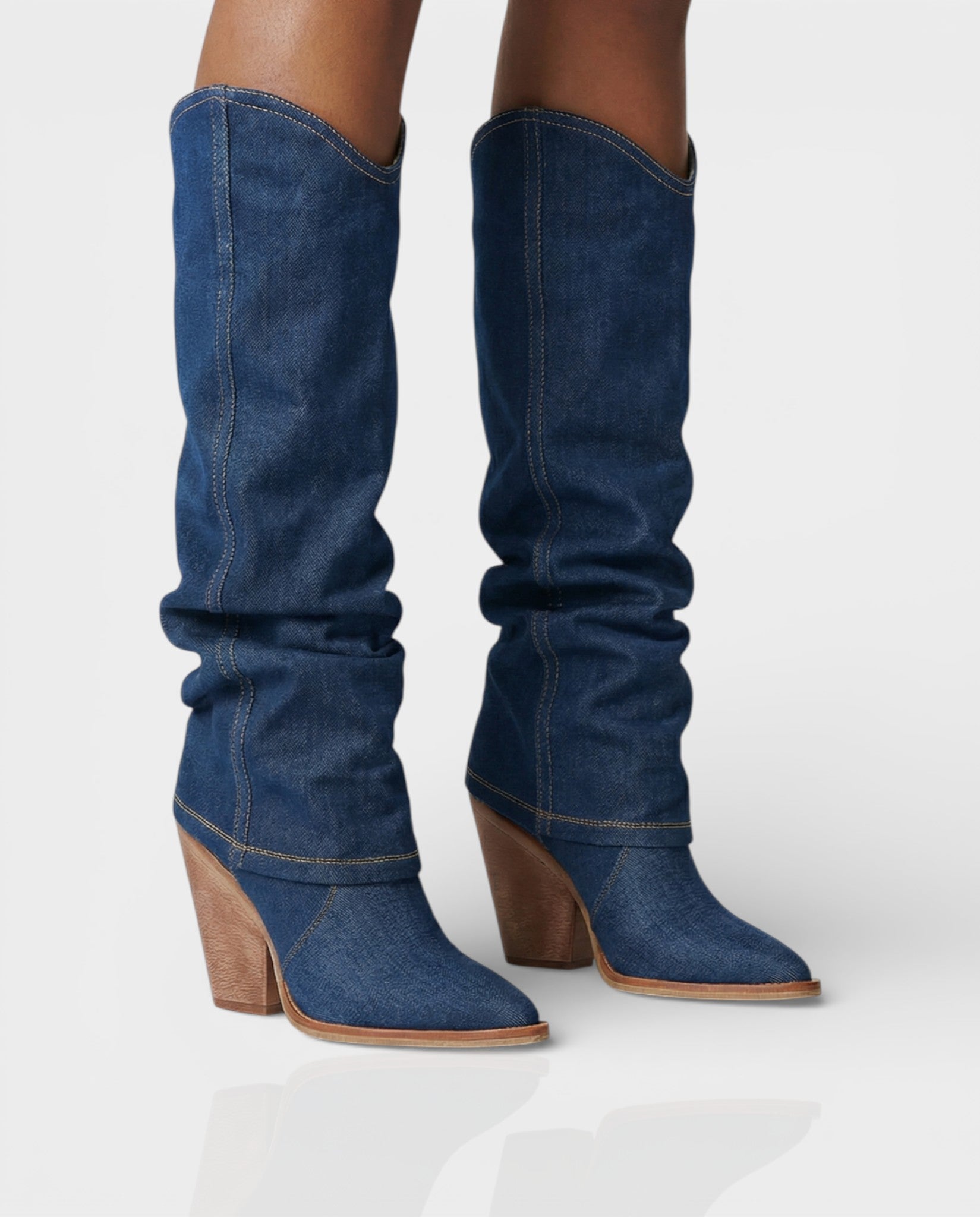 BETTY | Denim Pointed Toe Slouchy Cowboy Boots