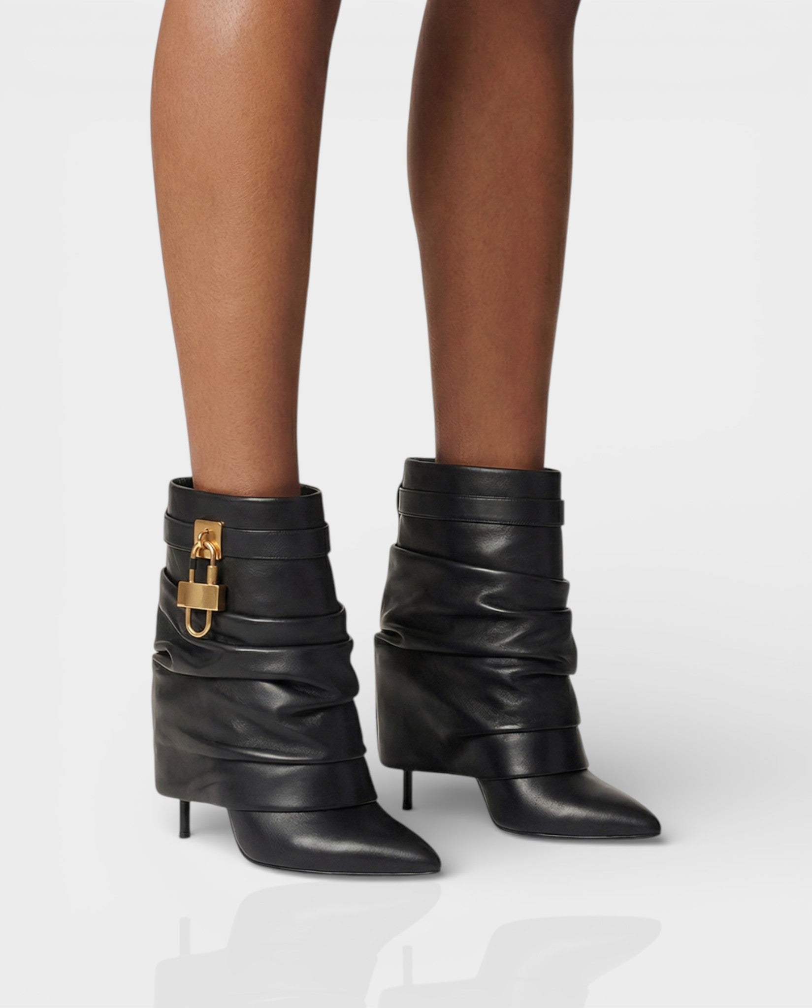 HALINA | Padlock Slouch Stiletto Ankle Boots